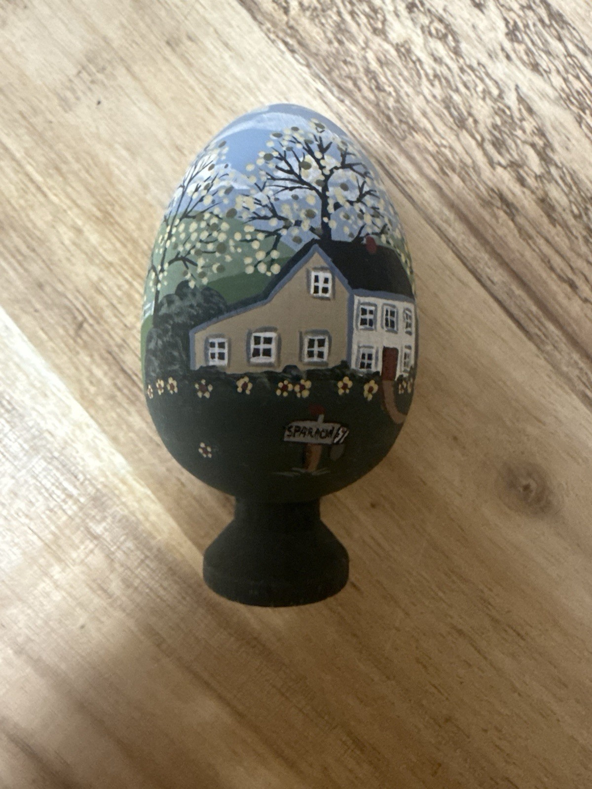 Vintage JMF Robuchon France Hand Painted Wood Egg Country Cottage Folk ArtSigned