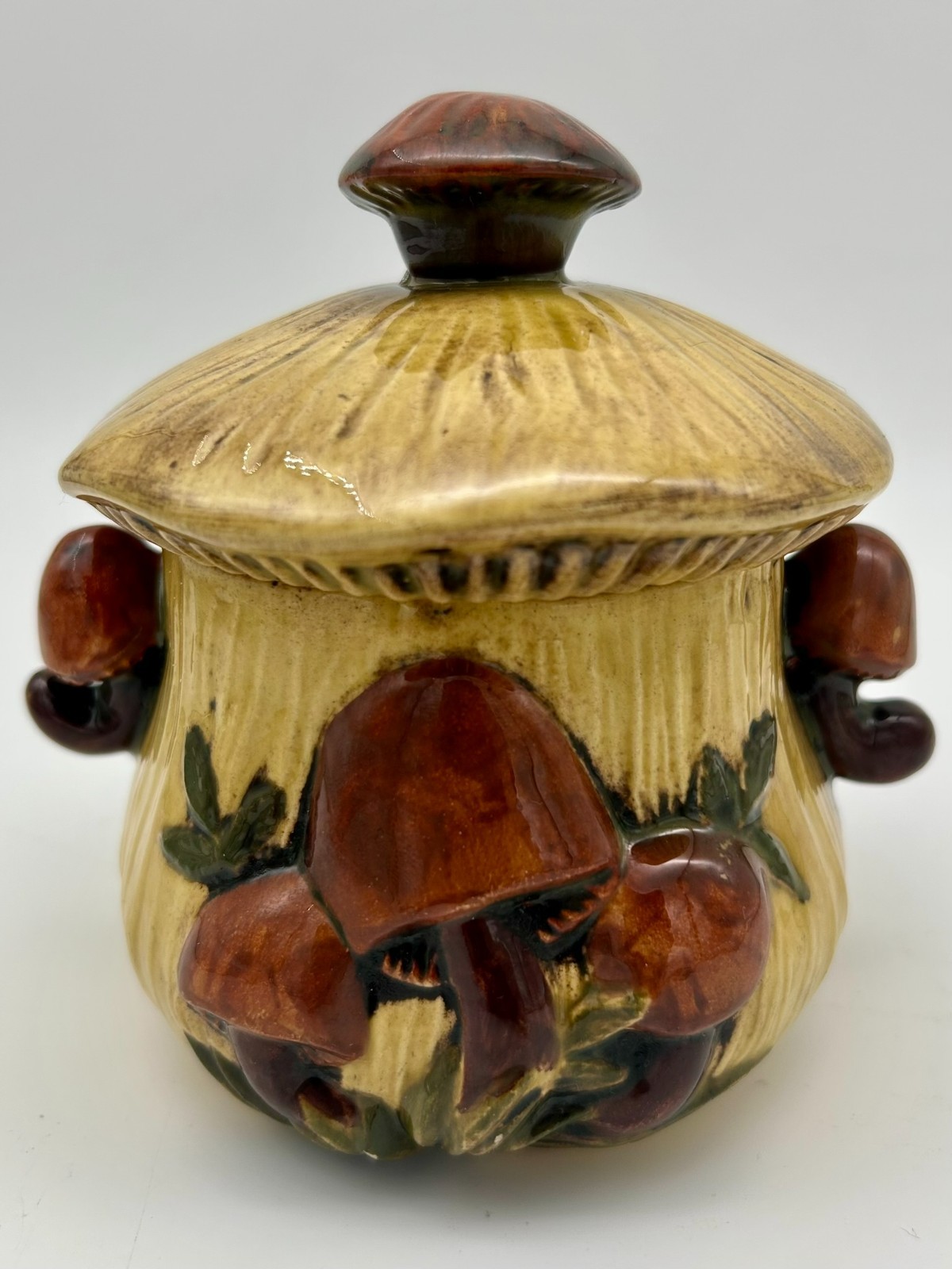 Vintage 1975 Ceramic Mushroom Canister Jar Signed Tina 75 Retro Kitchen Decor