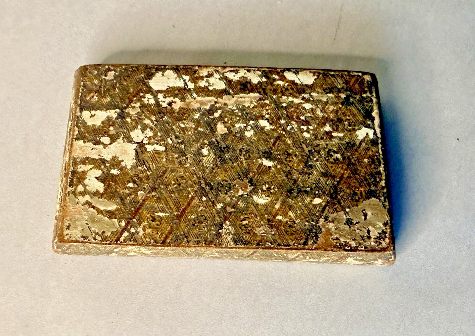 Antique 19th C Gilt Decorated Wood Snuff Box Hinged Tobacco Box