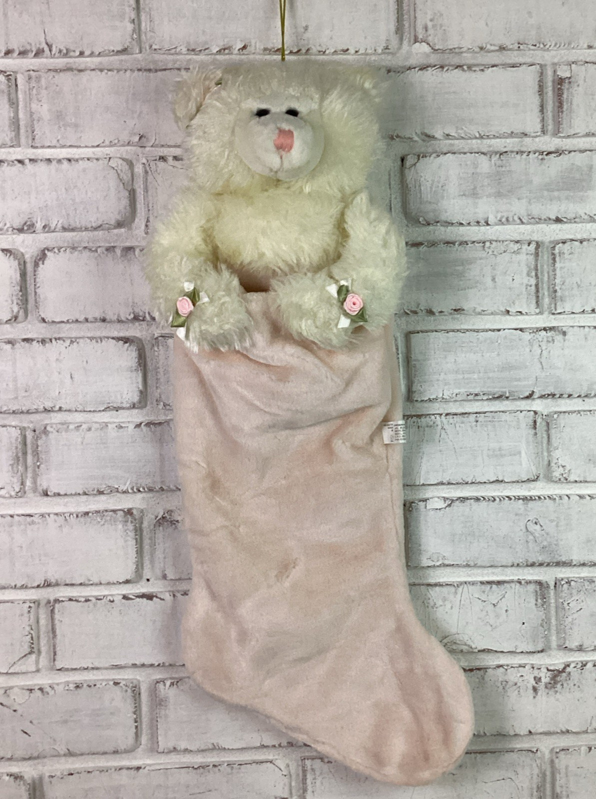 Vintage ChoSun Plush White Bear Pink Christmas Stocking 26\