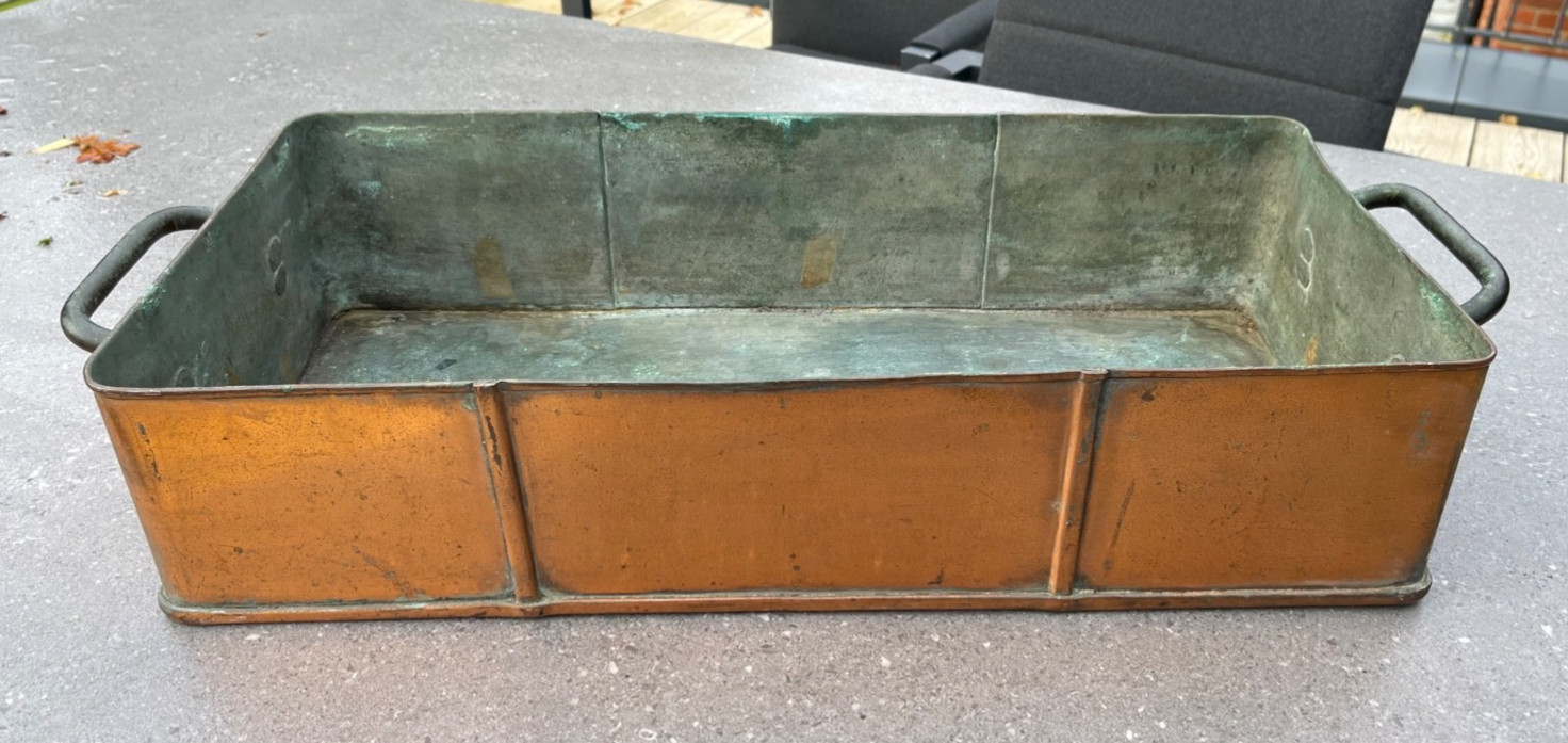 LARGE ANTIQUE FRENCH COPPER PAN CASSEROLE KITCHENALIA PLANTER