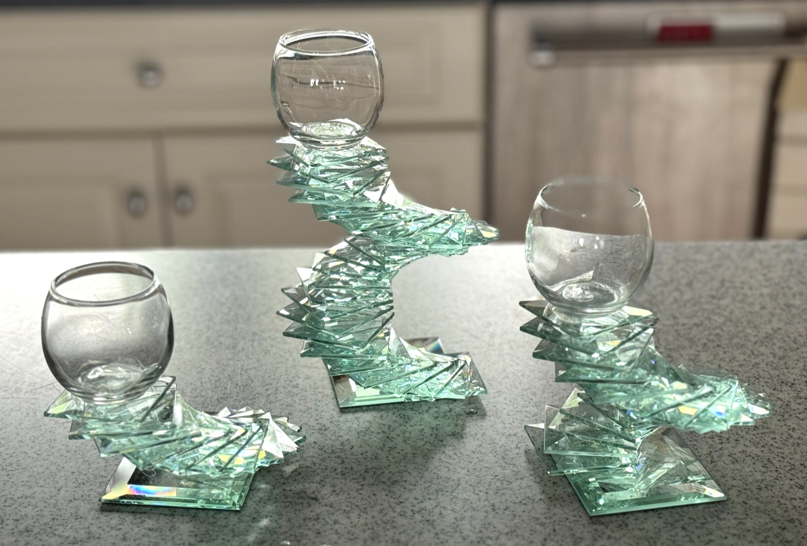 Vintage Art Glass Set 3 Votive Candle Holders Floating Glass Spiral Artist Vintage Art Glass Set 3 Votive Candle Holders Floating Glass Spiral Artist