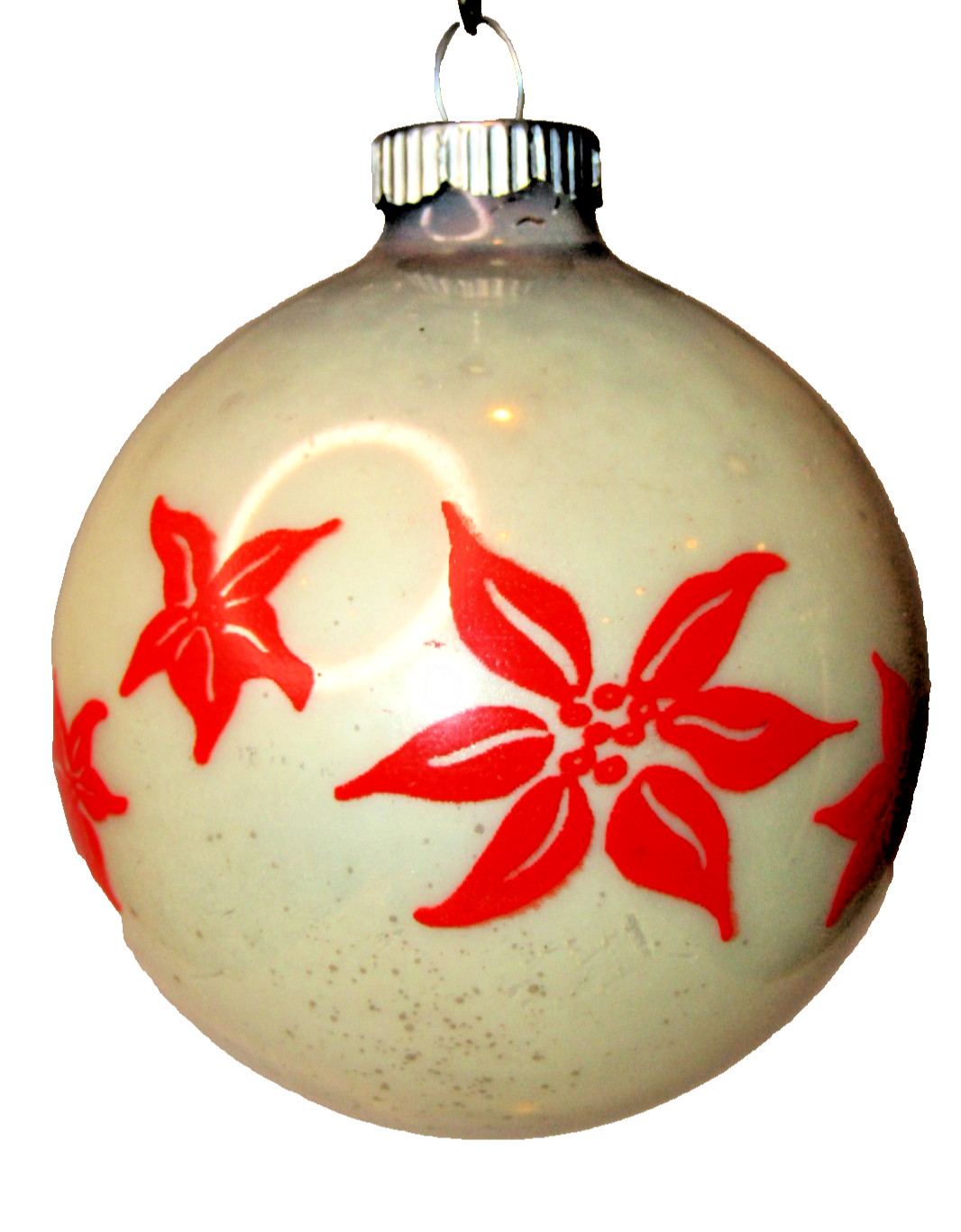 VTG 50\'s Glass POINSETTIA Flower Pictured Ball Christmas Ornament Shiny Brite