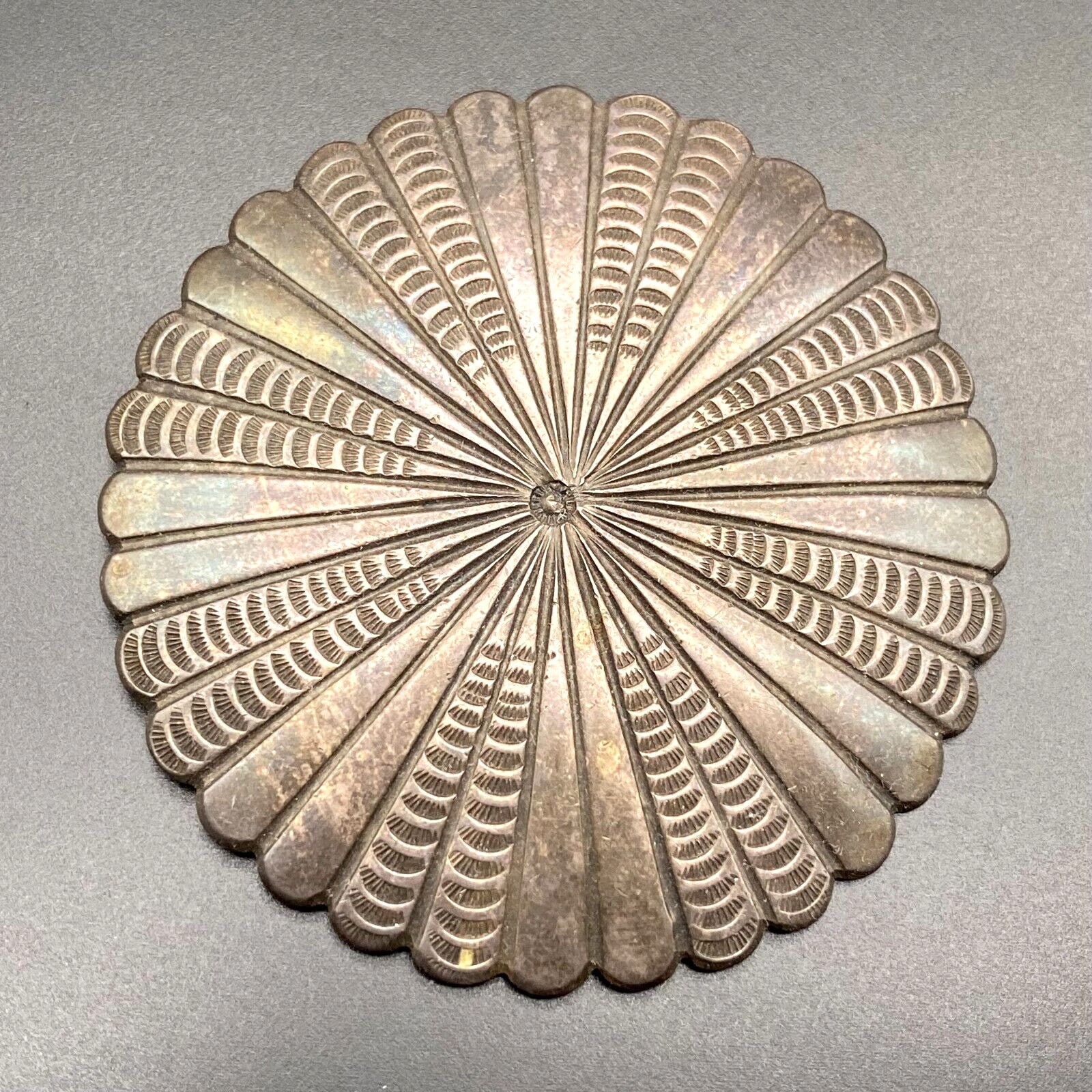 Vintage Navajo John Silver Hand Stampwork Silver Round Brooch Pin