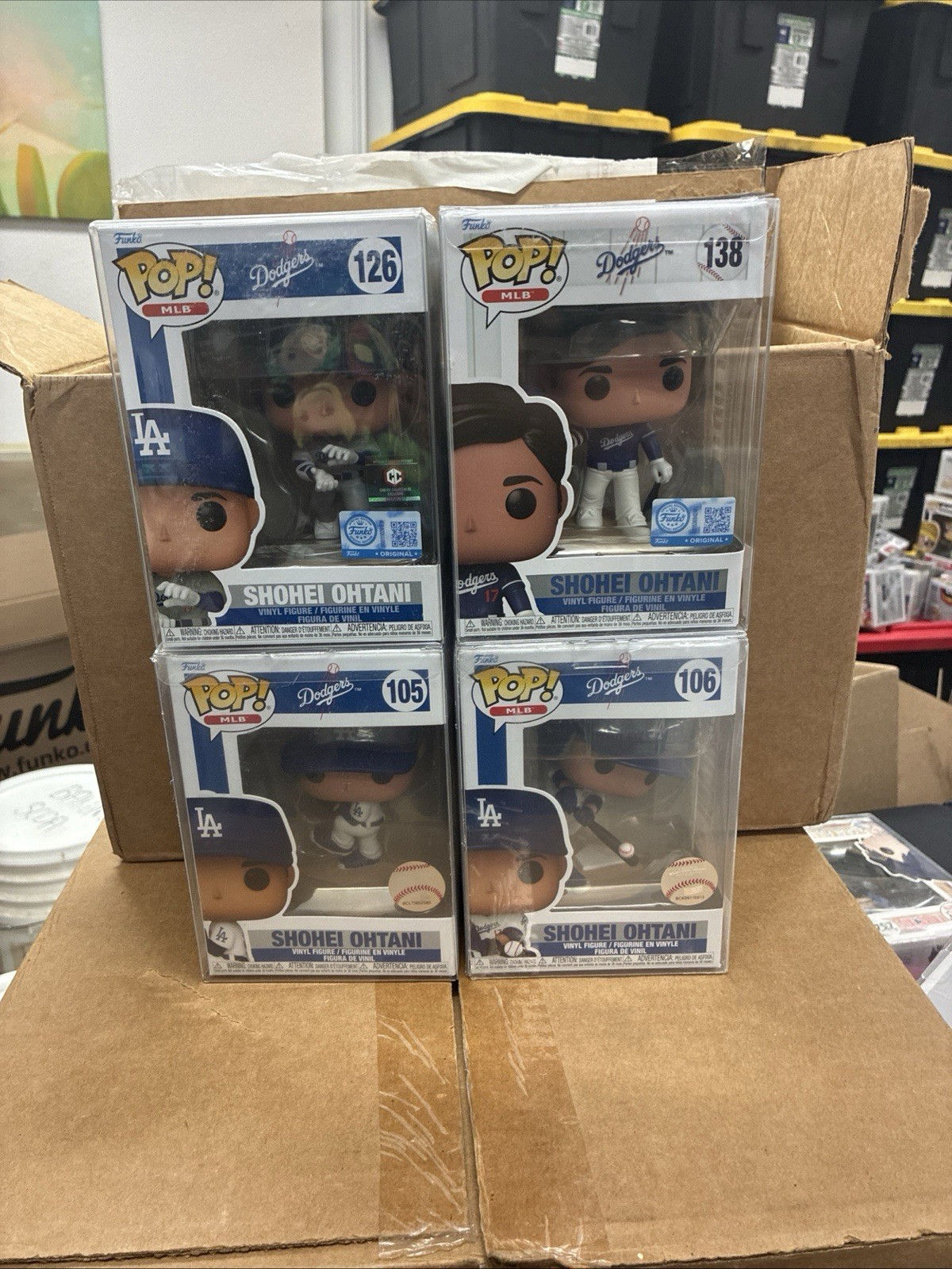 Funko Pop Shohei Ohtani 4 Pack With Protectors, 105, 106, 127 & 138 Funko Pop Shohei Ohtani 4 Pack With Protectors, 105, 106, 127 & 138