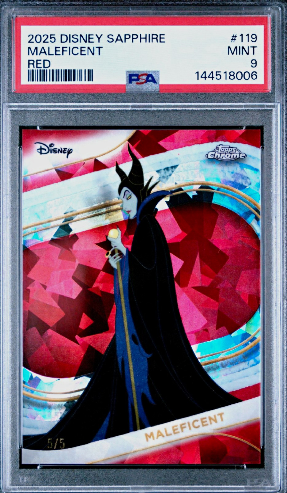 2025 TOPPS Disney Sapphire Maleficent Red #119 /5 PSA 9