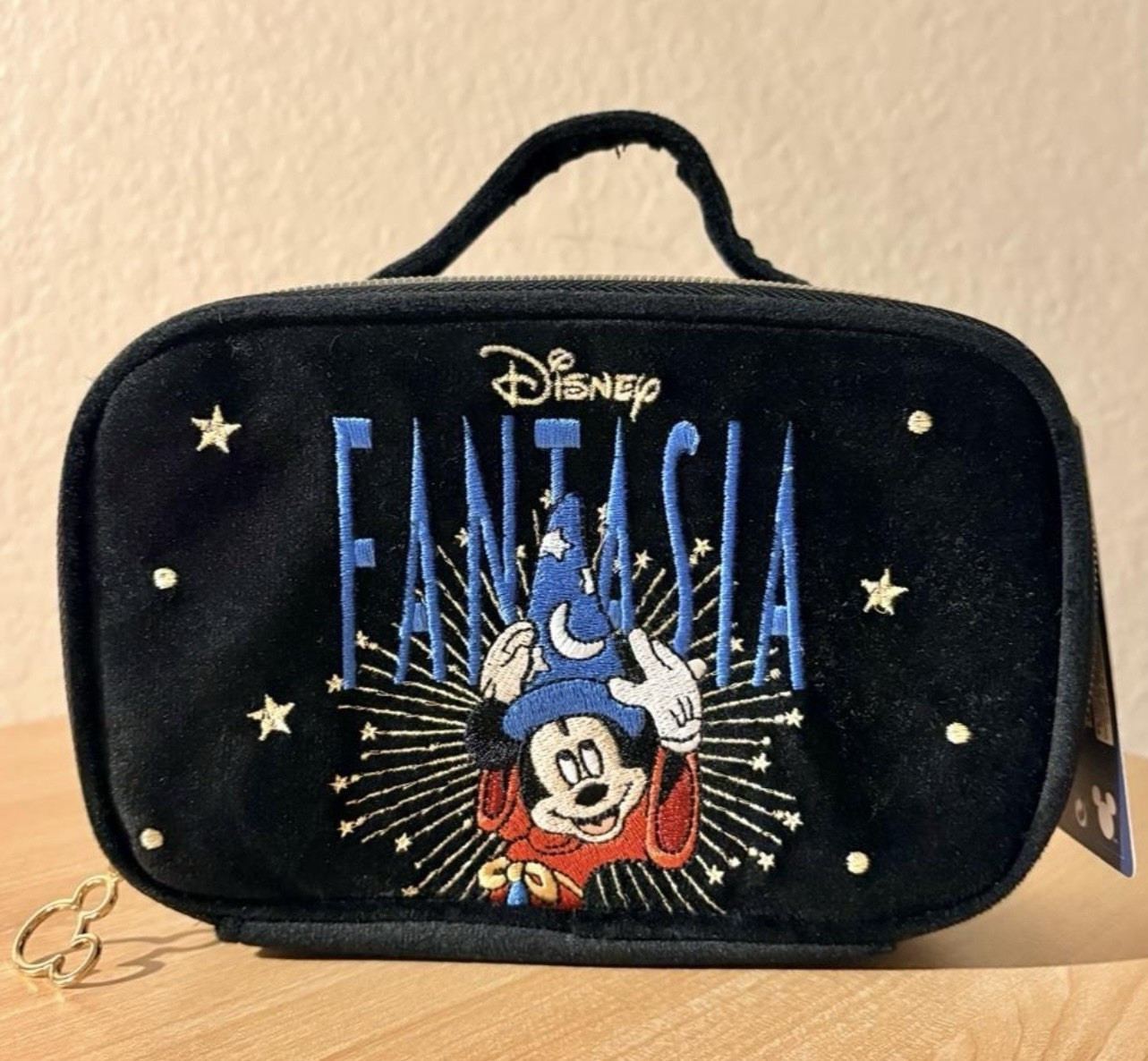 Primark Disney Fantasia Mickey Mouse Medium Black Zip Cosmetic Bag w/ Handle