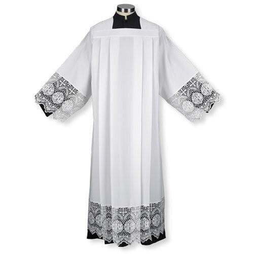 Polyester Box Pleated Alb With Lace IHS Edging Religious Attire Church Apparel