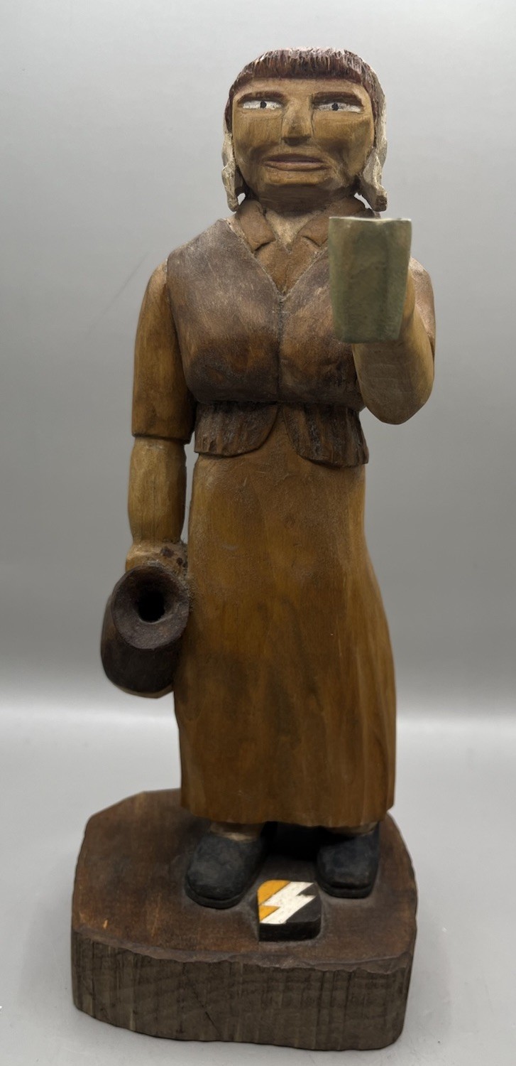 Vintage Roy Pace Hand-Carved Folk Art of Rural Woman W/Cup 1980 Vintage Roy Pace Hand-Carved Folk Art of Rural Woman W/Cup 1980