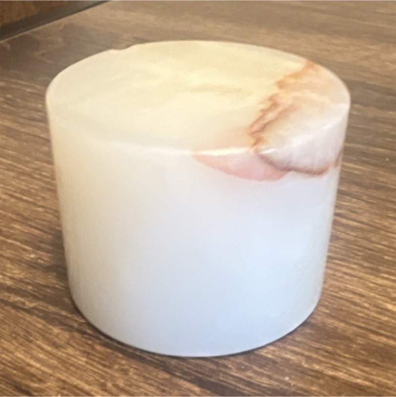 Vintage mid-century white Onyx calcite cylinder paperweight new diamond sticker Vintage mid-century white Onyx calcite cylinder paperweight new diamond sticker