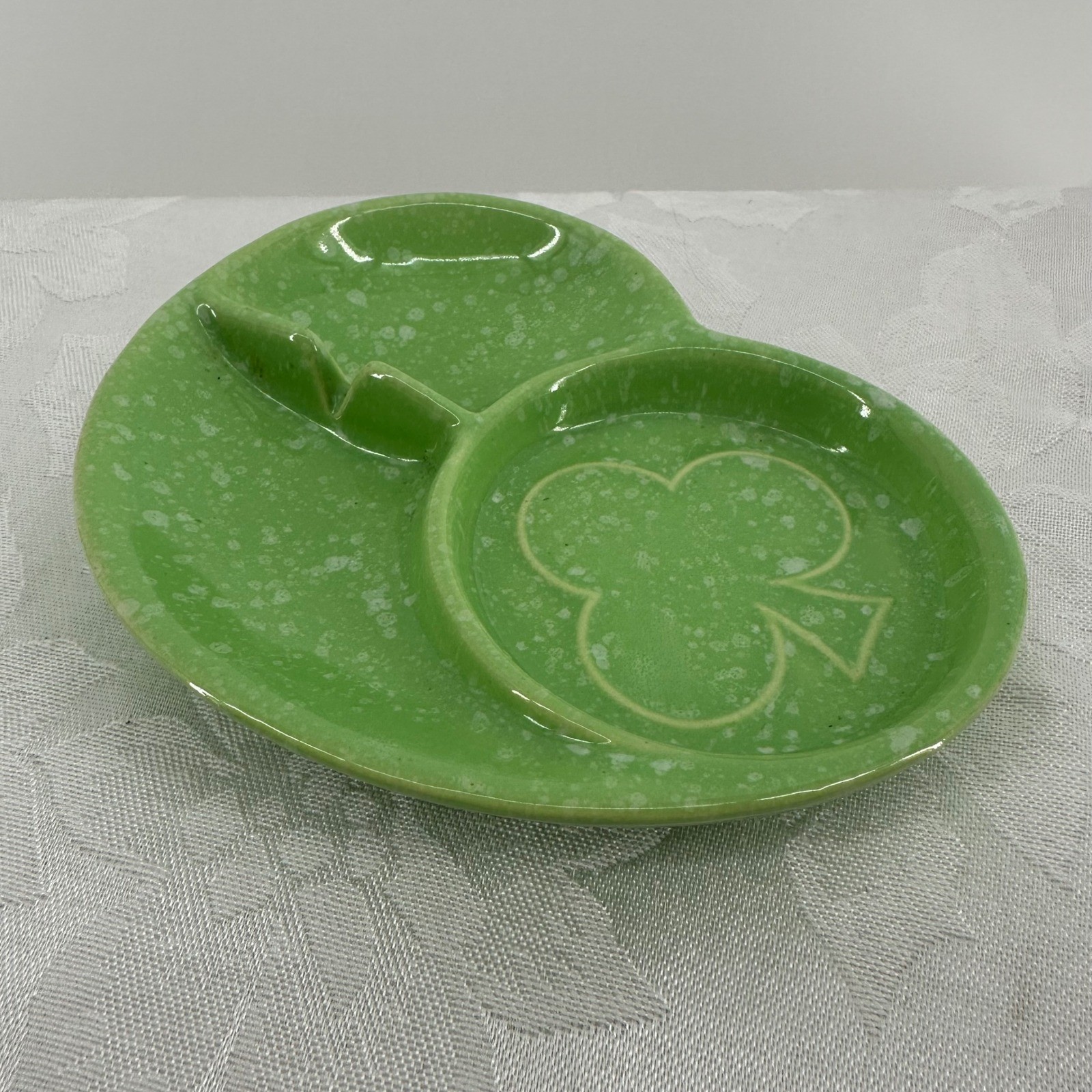 Shawnee Pottery Ashtray Green Excellent Vintage 411 Clover Speckle USA