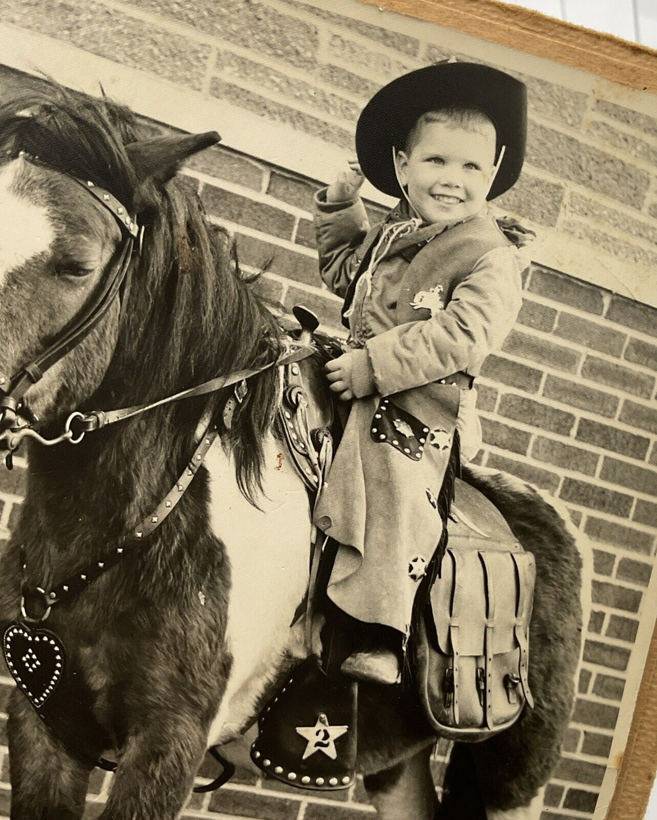 Vintage 1962 3 Year Old Boy on Pony Dressed as Cowboy Hat Boots Country Martin