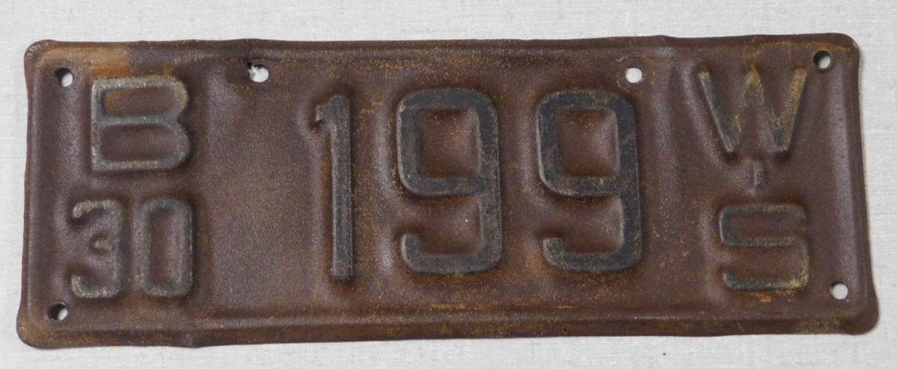 1930 Wisconsin sidecar motorcycle license plate