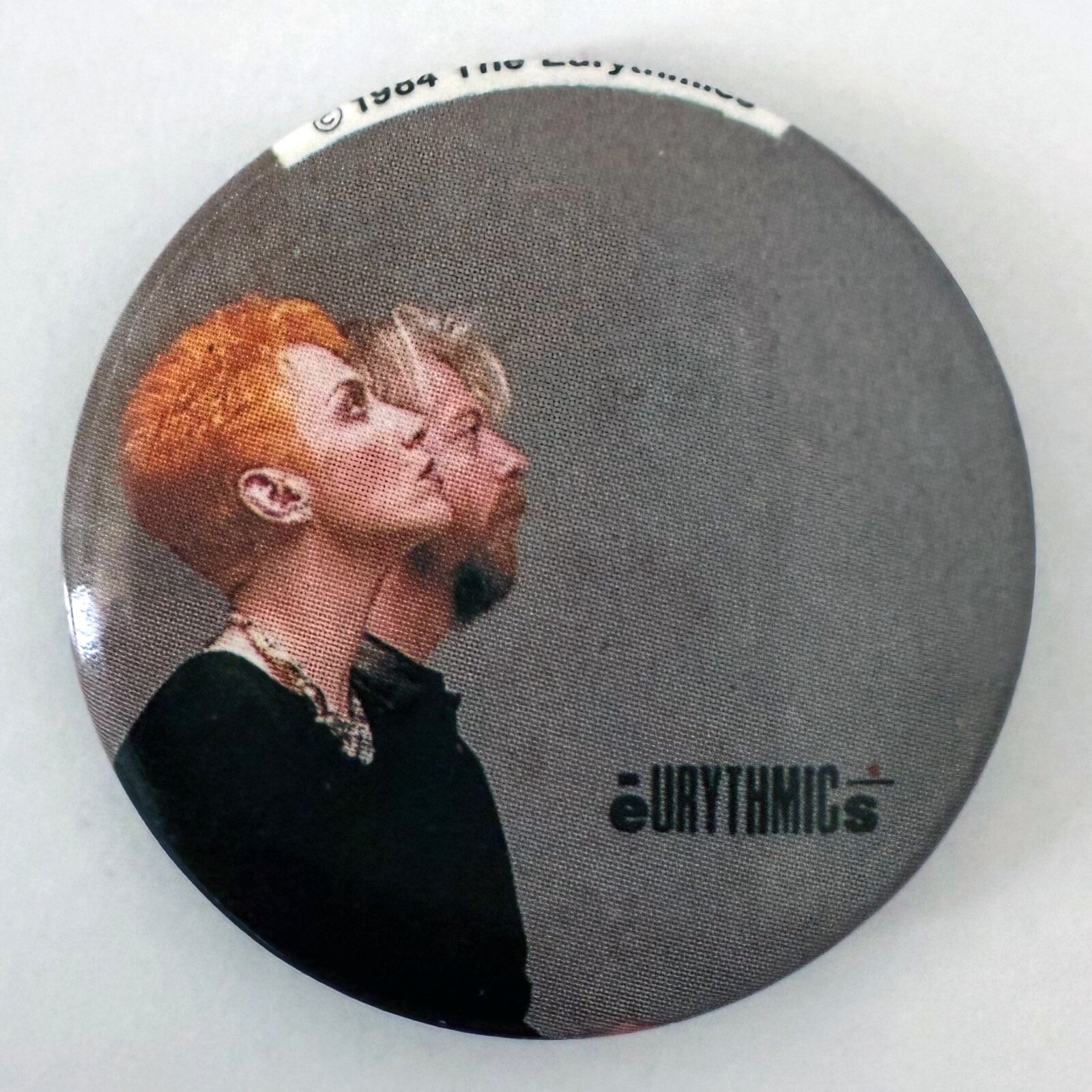 Vintage 1984 EURYTHMICS licensed pin button Annie Lennox badge Dave Stewart NM