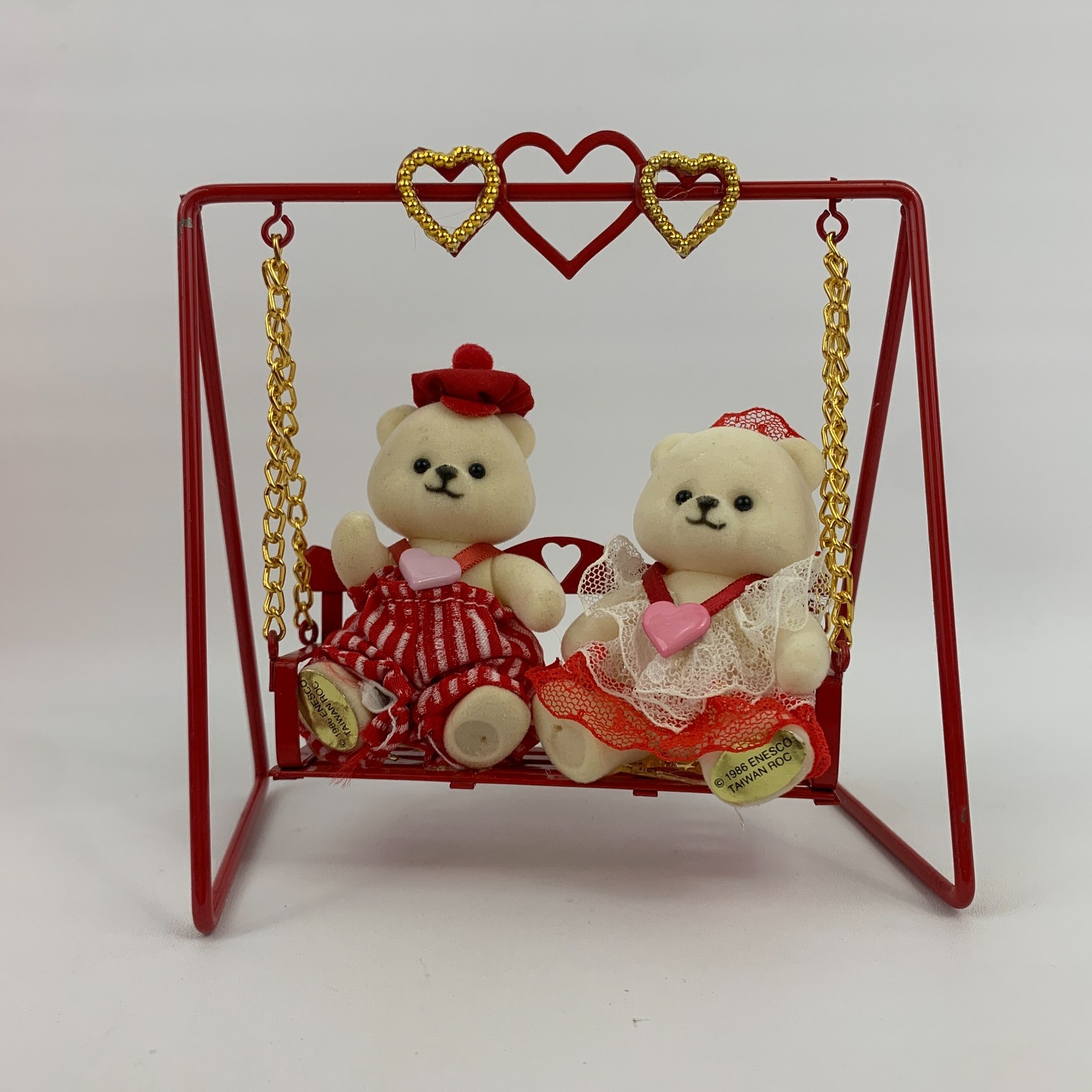 Vintage Enesco Flocked White Loving Bears on Swing Figure 1986 Love Valentines Vintage Enesco Flocked White Loving Bears on Swing Figure 1986 Love Valentines