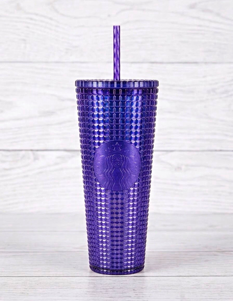 NWT 2023 Starbucks Cobalt Blue Grid Studded Venti 24oz Cold Cup Tumbler Straw