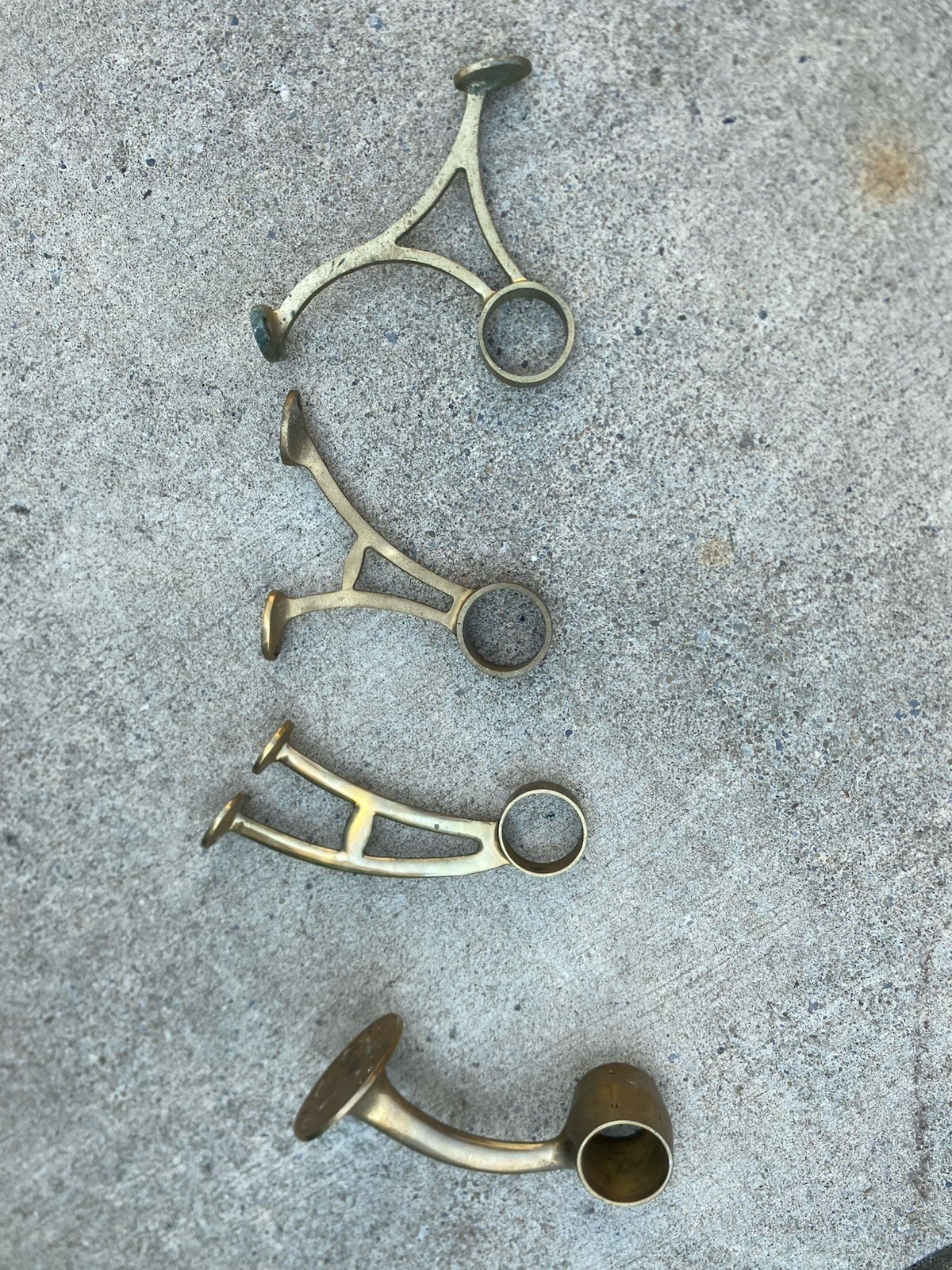 Architectural Vtg Solid Brass Foot Hand Rail Brackets set Of 4 2 Architectural Vtg Solid Brass Foot Hand Rail Brackets set Of 4 2