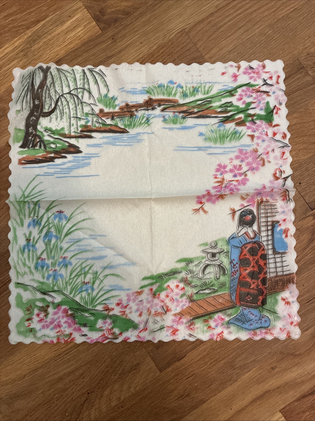 8 Vintage Yasutomo & Co Paper Napkins Open Pack 8 Rare Pagoda Geisha Japan
