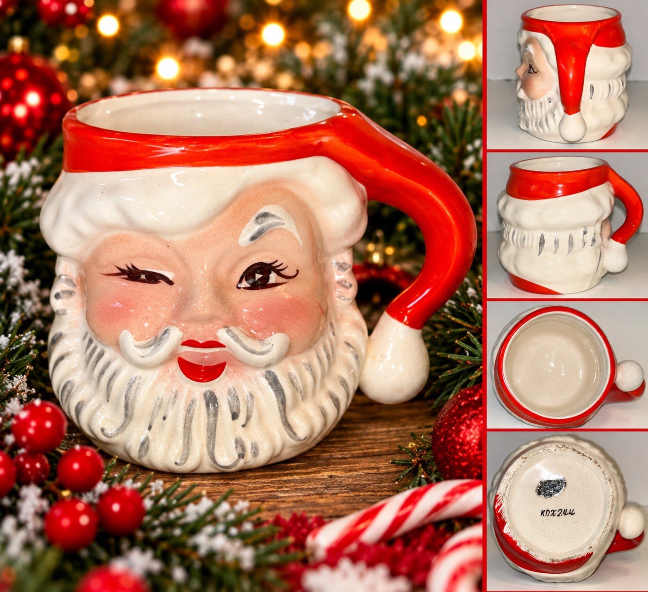 1950s Napco Japan Winking Santa Mug w/ Sticker KDX-244 VTG MCM Christmas