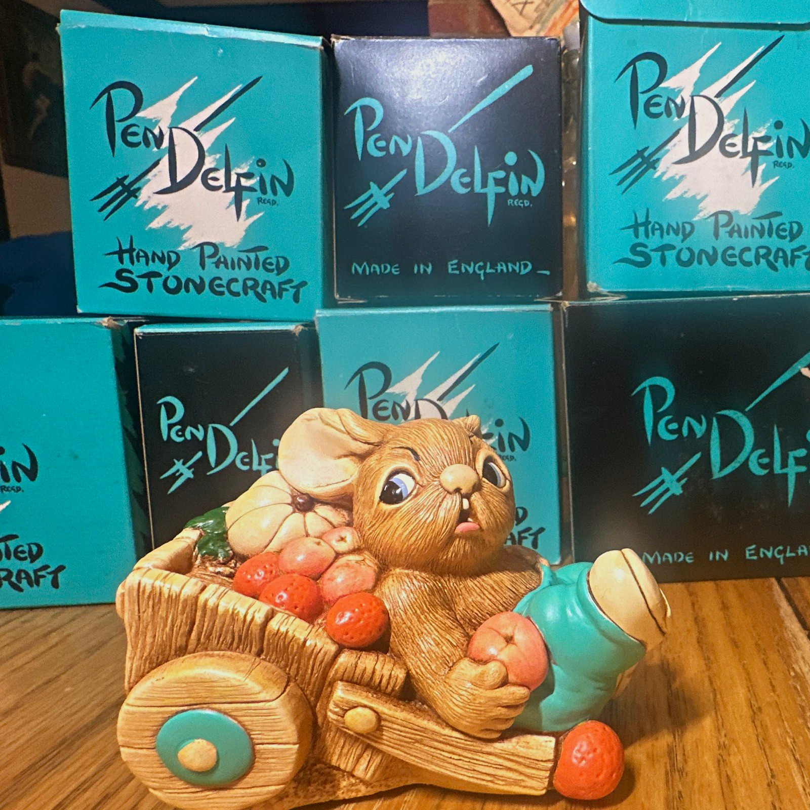 Pendelfin Hand Painted Stone craft Rabbit Figurines Lot of 9 England w/ Boxes