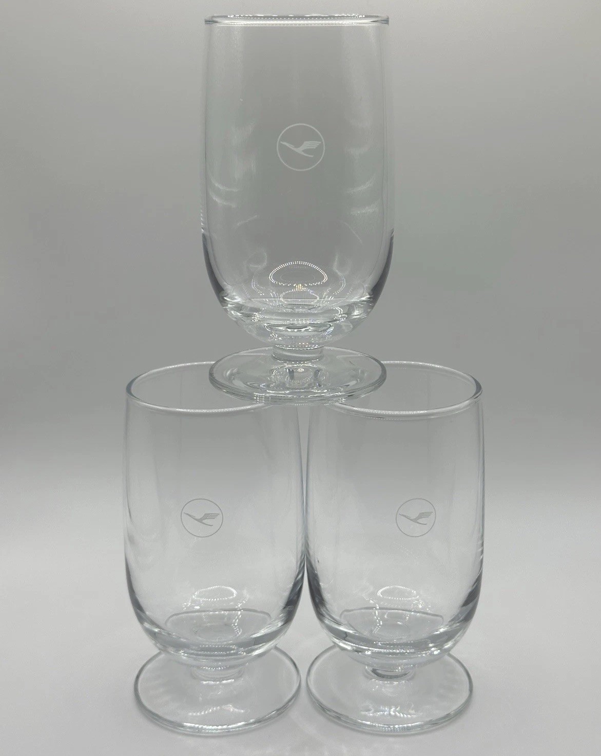 Lufthansa Airlines Footed Wine Glass Stem Clear Etched Germany￼￼