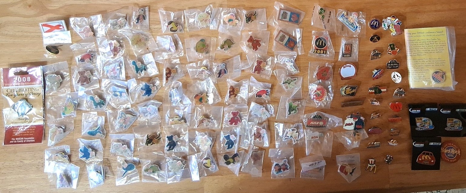 Large Gold Lapel Lot 104 - McDonalds, Toy Story, TY Teenie Beanie Babies, Nascar Large Gold Lapel Lot 104 - McDonalds, Toy Story, TY Teenie Beanie Babies, Nascar