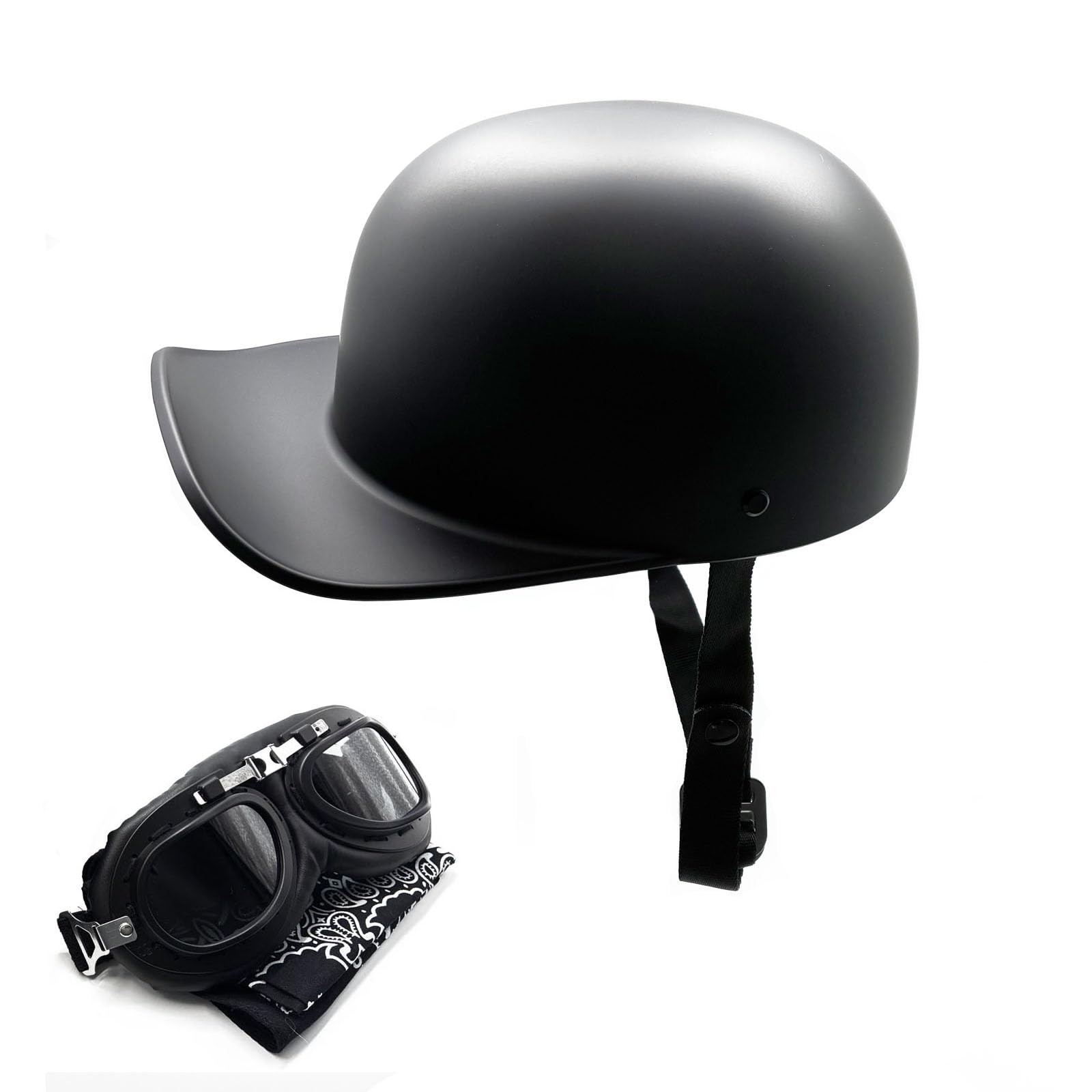 Matte Black X-Large Vintage Open Face Motorcycle Helmet with Goggles DOT Matte Black X-Large Vintage Open Face Motorcycle Helmet with Goggles DOT