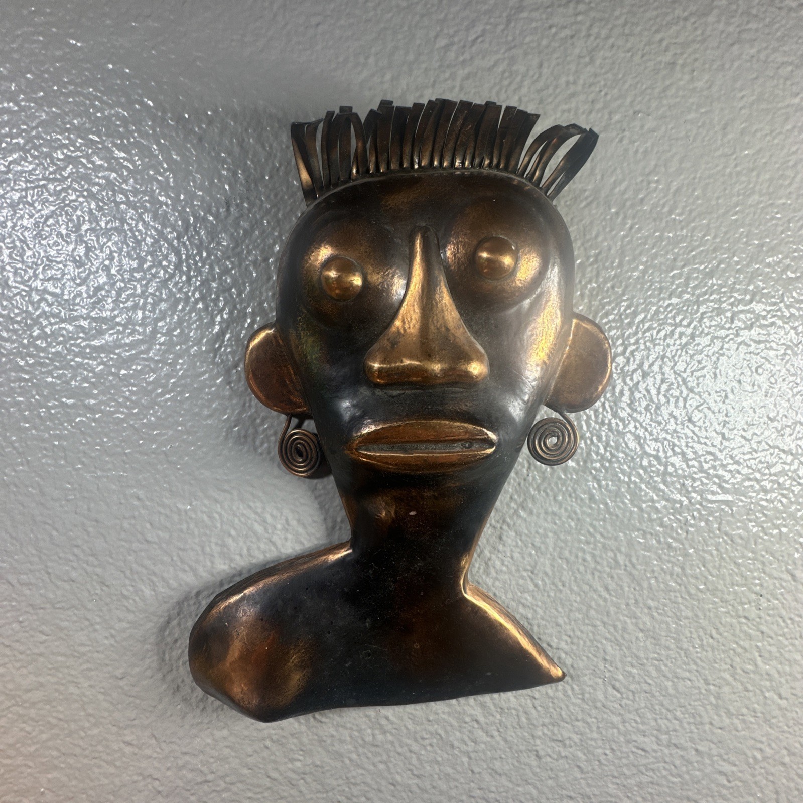 Francisco Rebajes Style Copper Mask/Face Wall Hanging Art Mid Century Signed