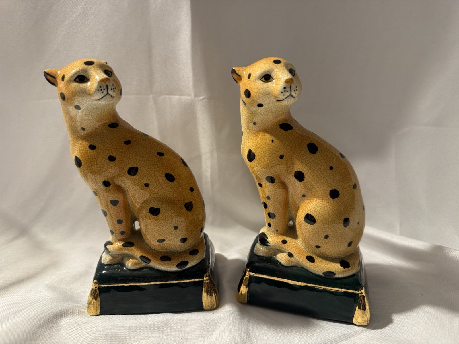 Vintage Made in Japan Ceramic Cheetah Leopard Figurines Pair 8.5” Yellowstone