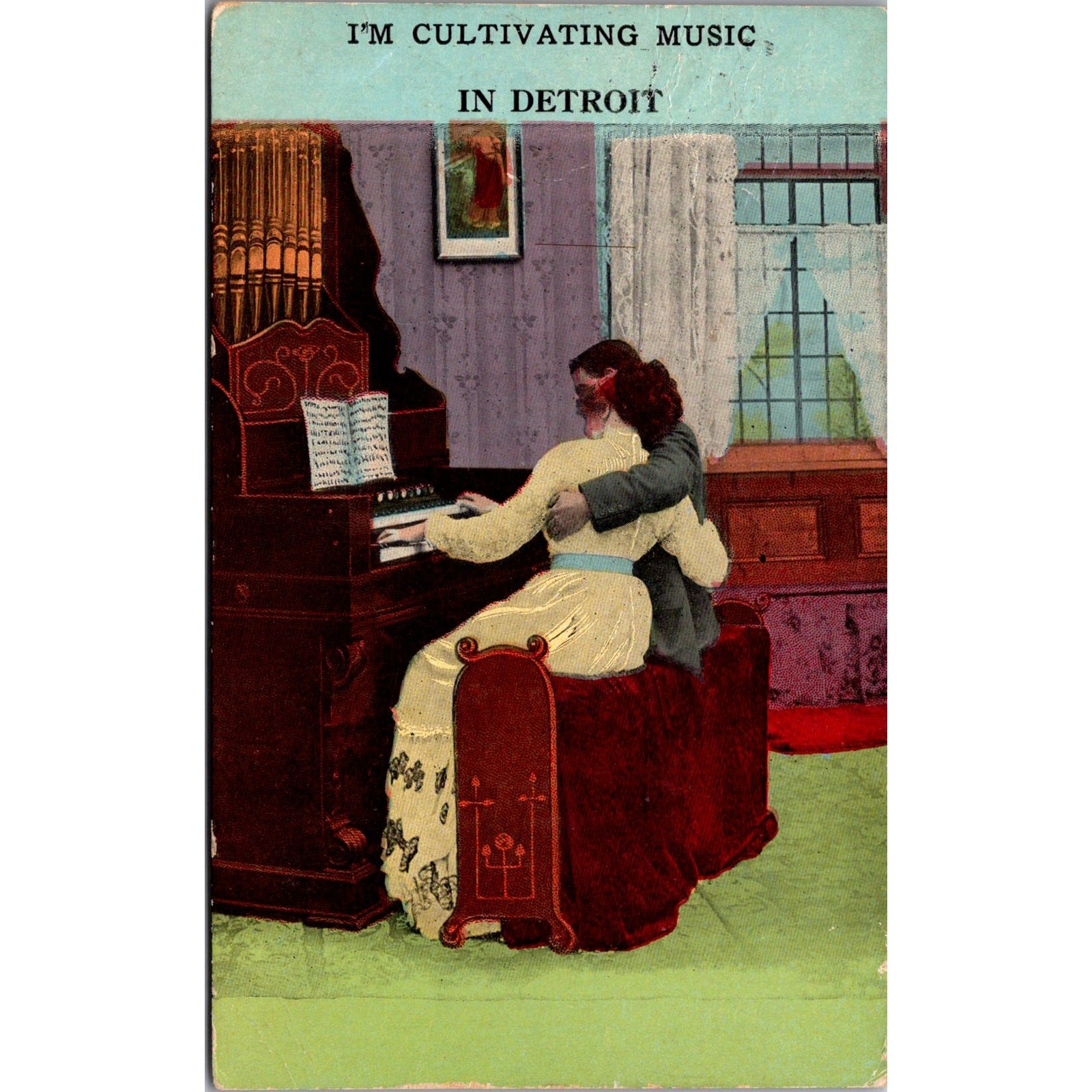 I'm Cultivating Music In Detroit 1913 Local Lovers Vintage Postcard SP7-13