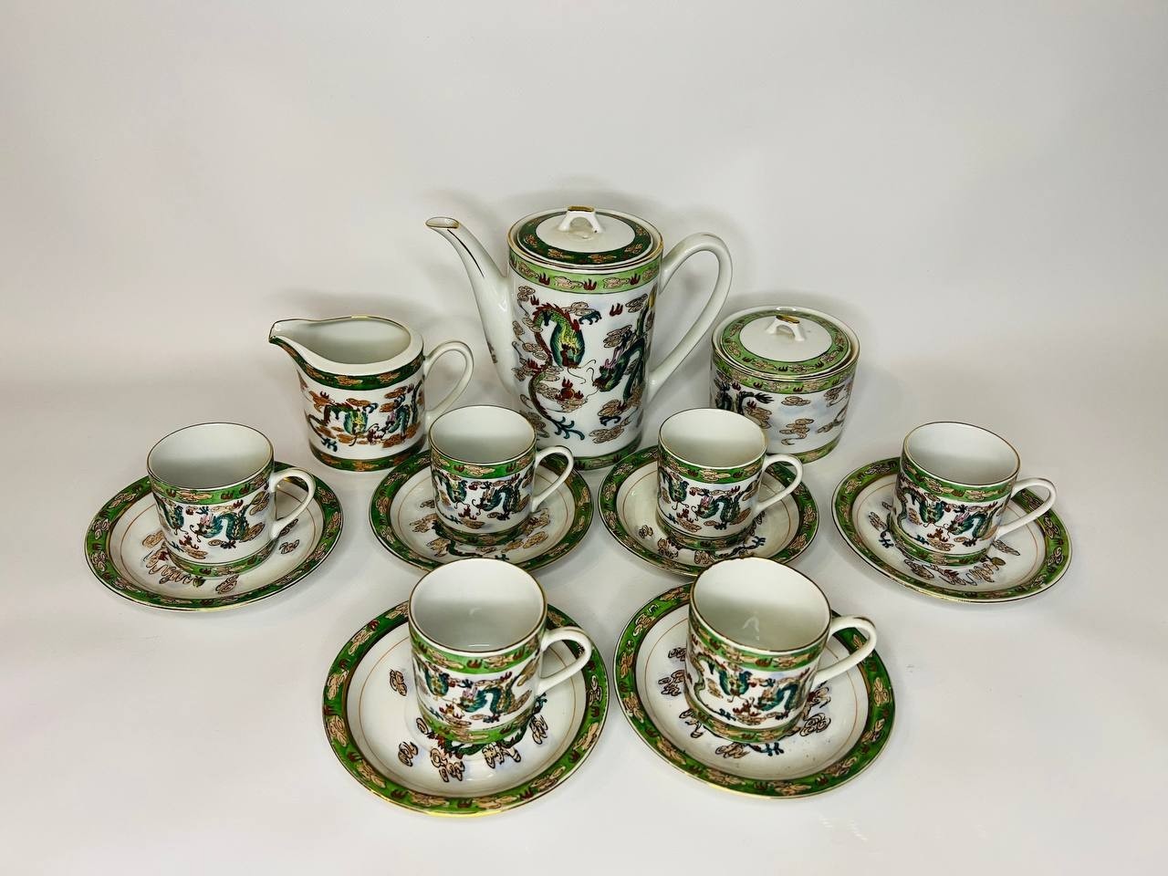 Vintage Chinese Dragon Demitasse Coffee Set, 15 pcs Vintage Chinese Dragon Demitasse Coffee Set, 15 pcs