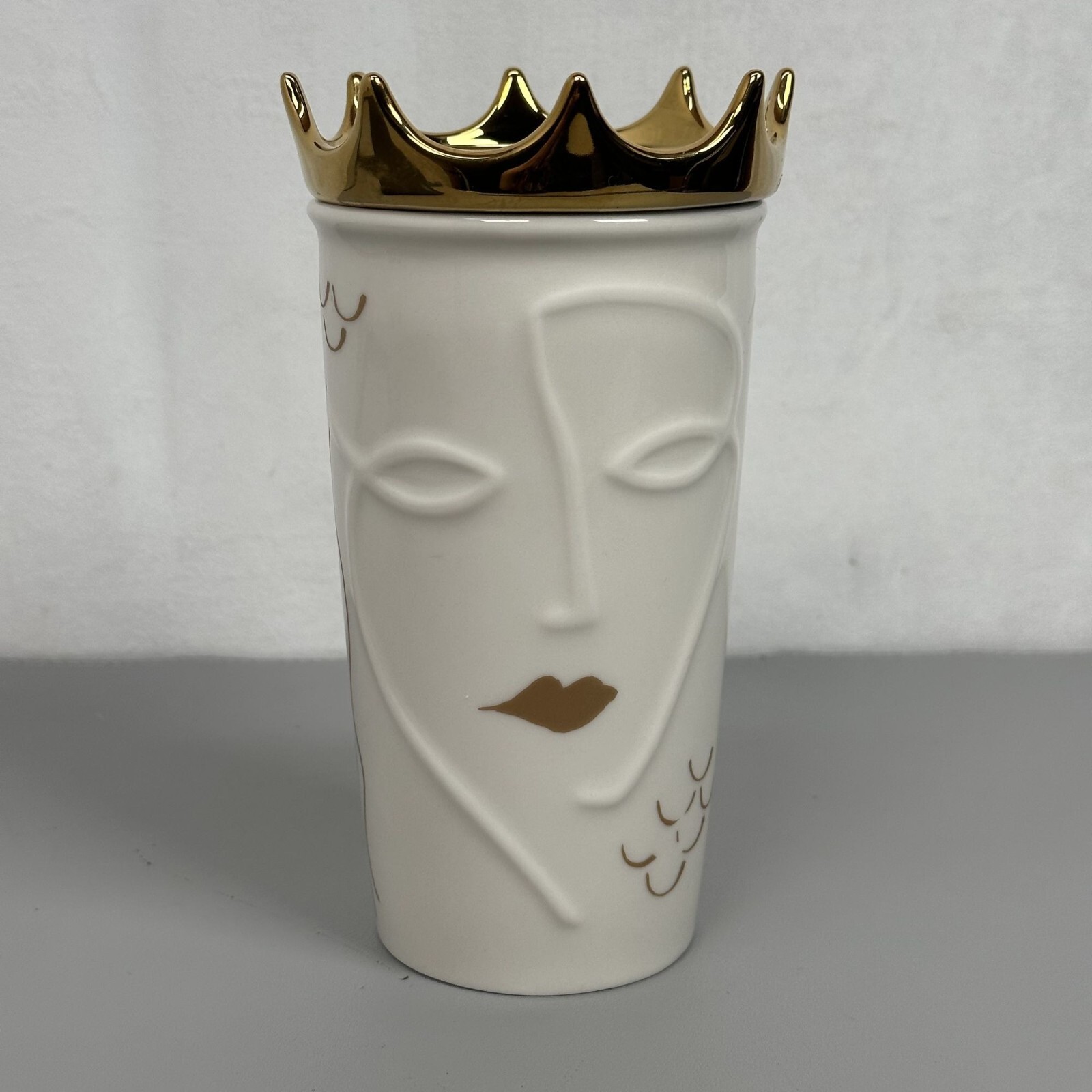 Collectors 2016 Starbucks Ceramic Siren Travel Mug/Tumbler W/ Gold Crown Lid
