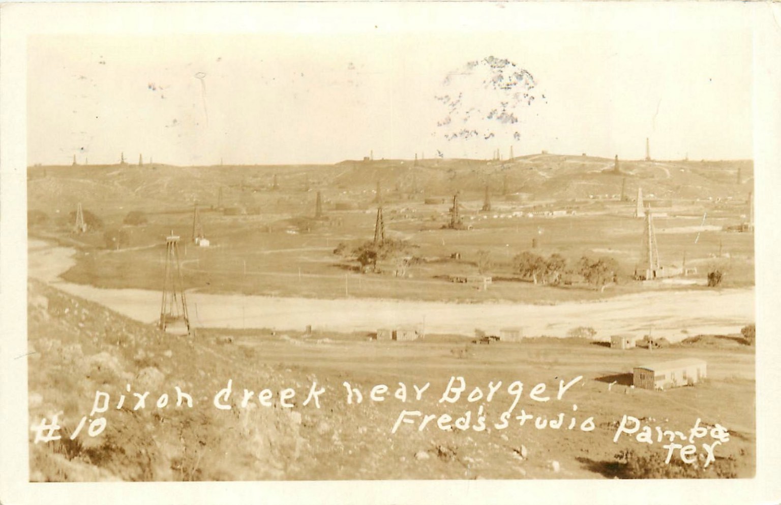 1927 RPPC Dixon Creek Borger Texas Oil Field Derrick Boom Fred's Studio Pampa 1927 RPPC Dixon Creek Borger Texas Oil Field Derrick Boom Fred's Studio Pampa