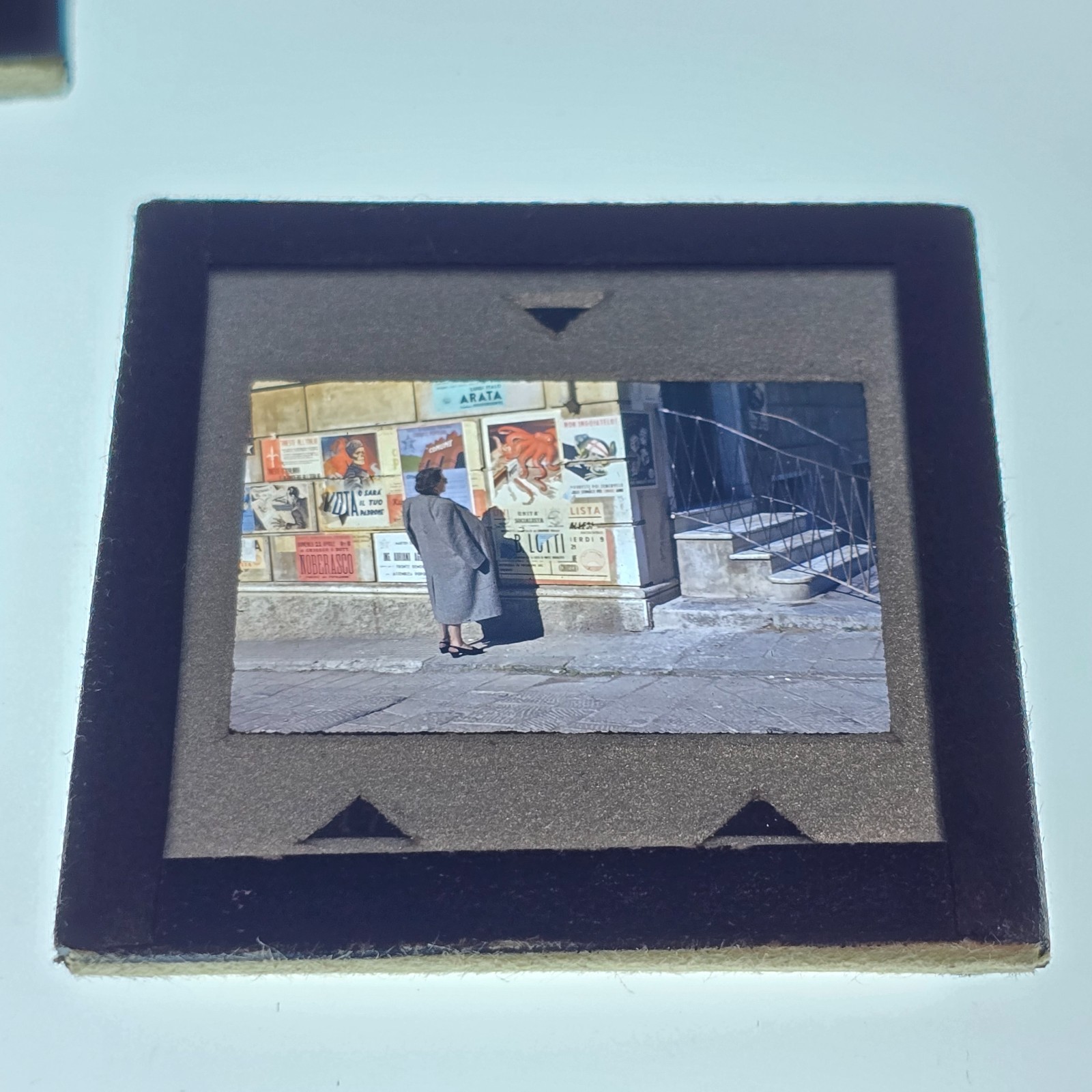 1948 Italy Woman Viewing Election Posters Street Scene Original Color Slide
