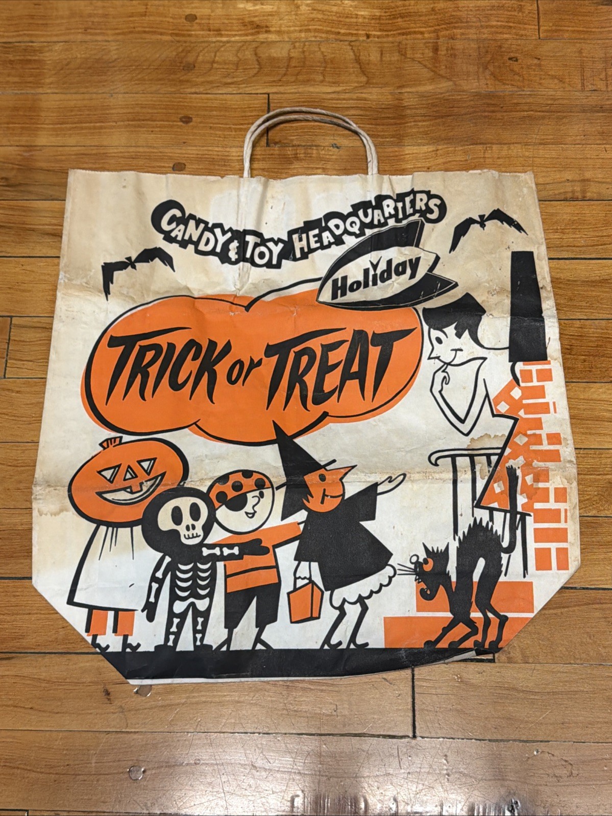 BIG VTG MCM Halloween Trick Or Treat Bag Candy Sack Holiday Gas Station Stores