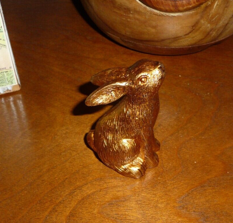 BUNNY RABBIT Wild Hare FIGURE FIGURINE Gold Tone Statue Easter Peter Tchotchke