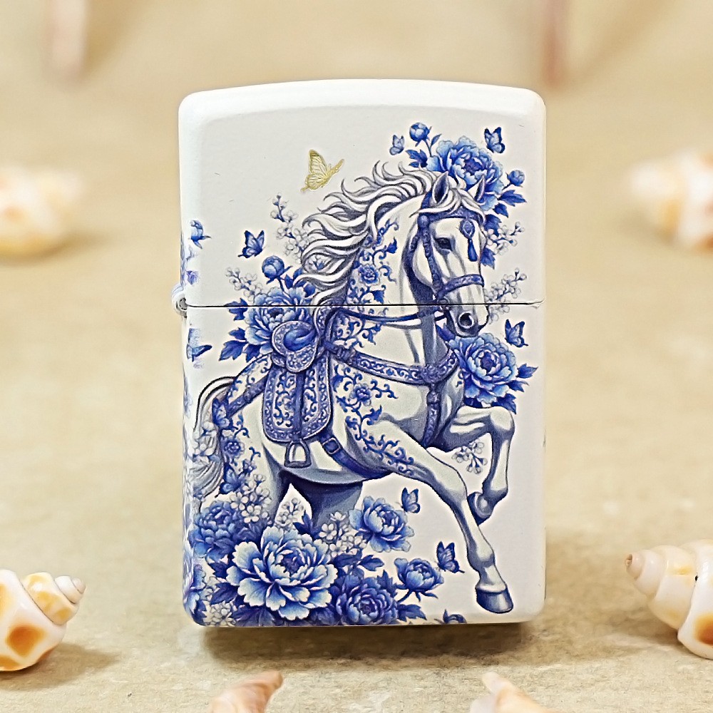 Zippo Lighter 205-DD-V0363 White horse zodiac animal series