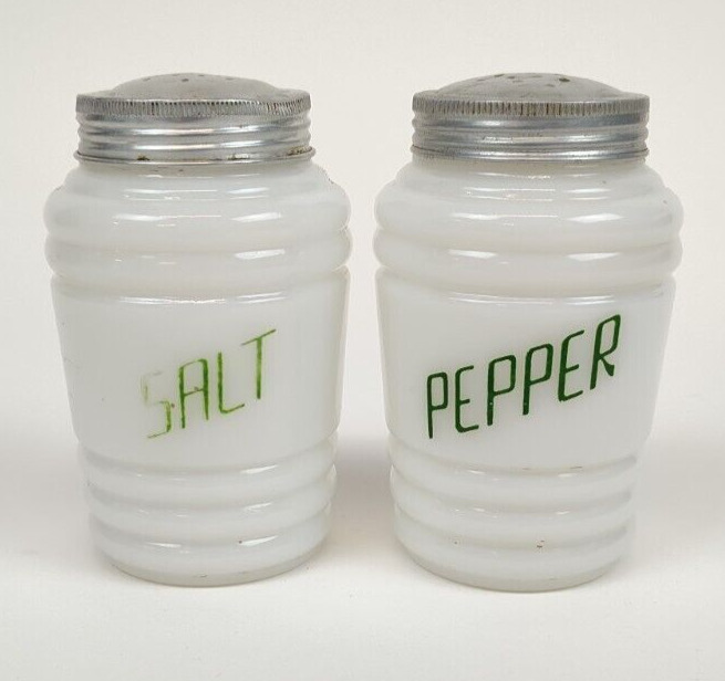 Vintage Hazel Atlas White Milk Glass Collectible Salt and Pepper Shakers