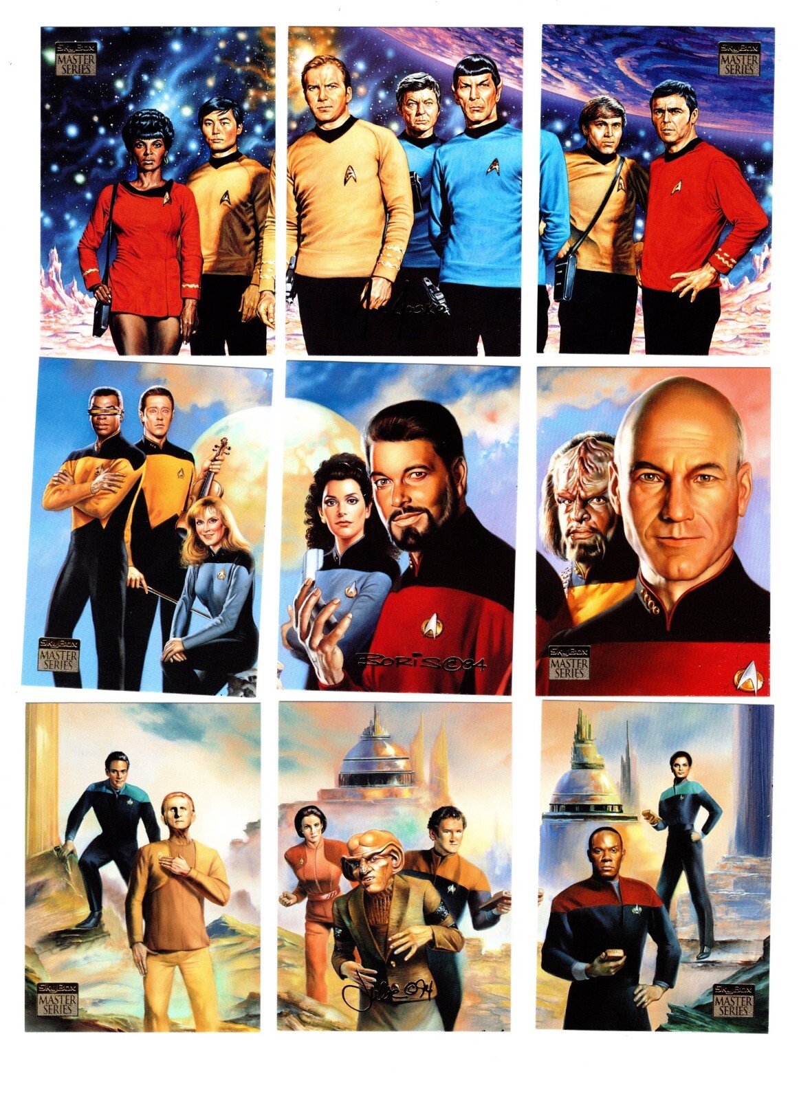 1994 STAR TREK MASTER SERIES 9-CARD CREW TRIPTYCH INSERT SET (F1-F9) NM/MINT