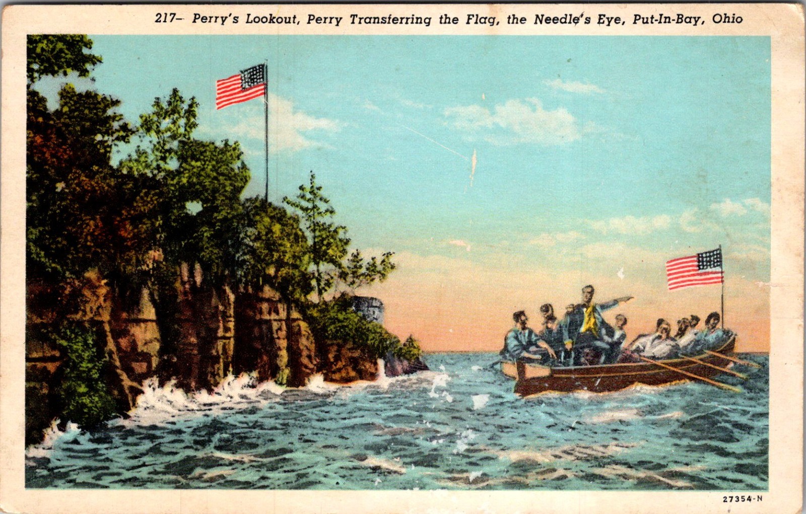 Perry Transferring The Flag Needle's Eye Put-In-Bay OH Vintage Postcard TP15-1