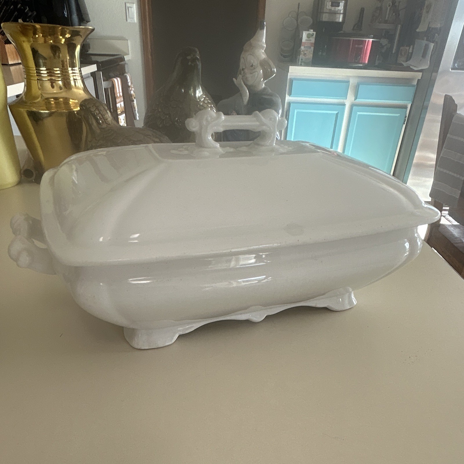 Antique White Ironstone Rectangular Covered Serving Tureen