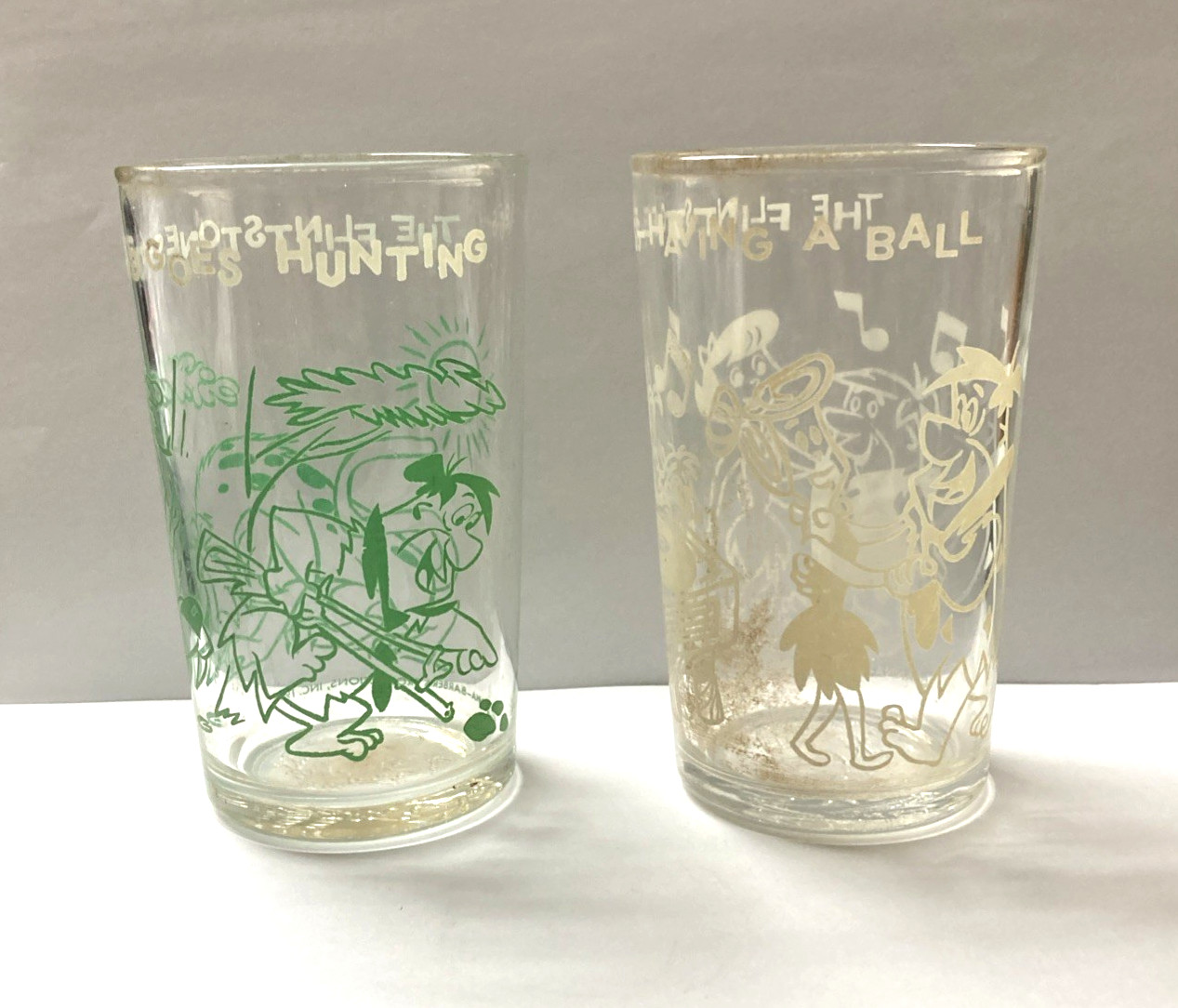 Pair Of Vintage Flintstone's Novelty Glasses - 1960's Pair Of Vintage Flintstone's Novelty Glasses - 1960's
