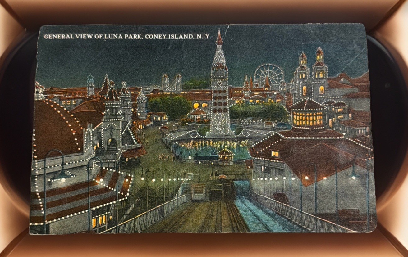 1929 Luna Park Coney Island NY Vintage Linen Postcard Curt Teich Amusement Park