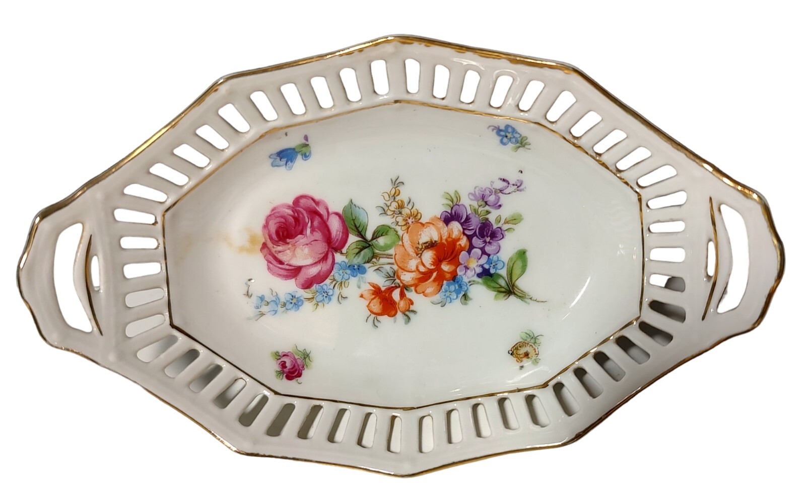 Bavaria Schumann Trinket Dish Bowl Tray Porcelain Reticulated Floral Five Inch Bavaria Schumann Trinket Dish Bowl Tray Porcelain Reticulated Floral Five Inch
