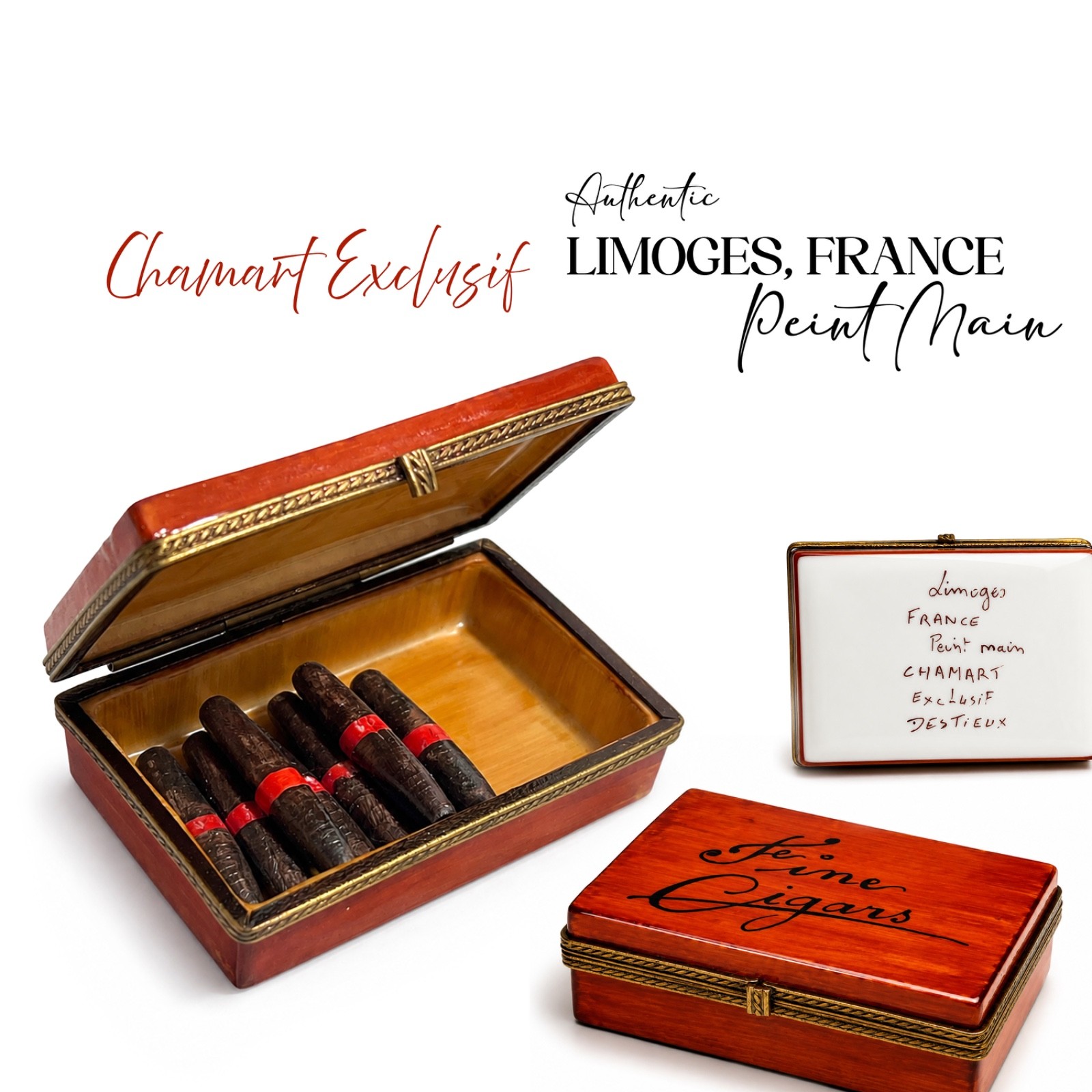 Authentic Limoges France Chamart Exclusif Fine Cigars Trinket Box Peint Main Authentic Limoges France Chamart Exclusif Fine Cigars Trinket Box Peint Main