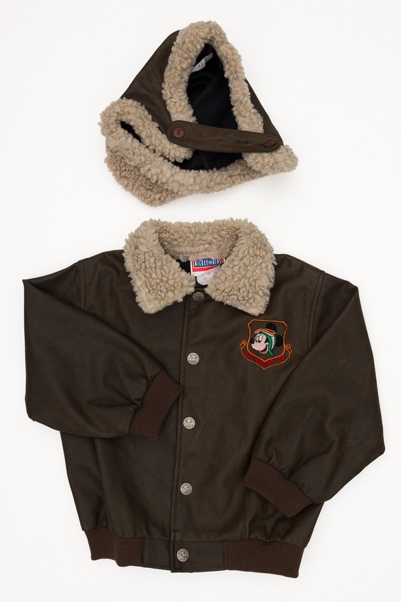 Vintage 90s Disney Mickey Mouse Aviator Bomber Jacket Hat Set 4T Faux Leather