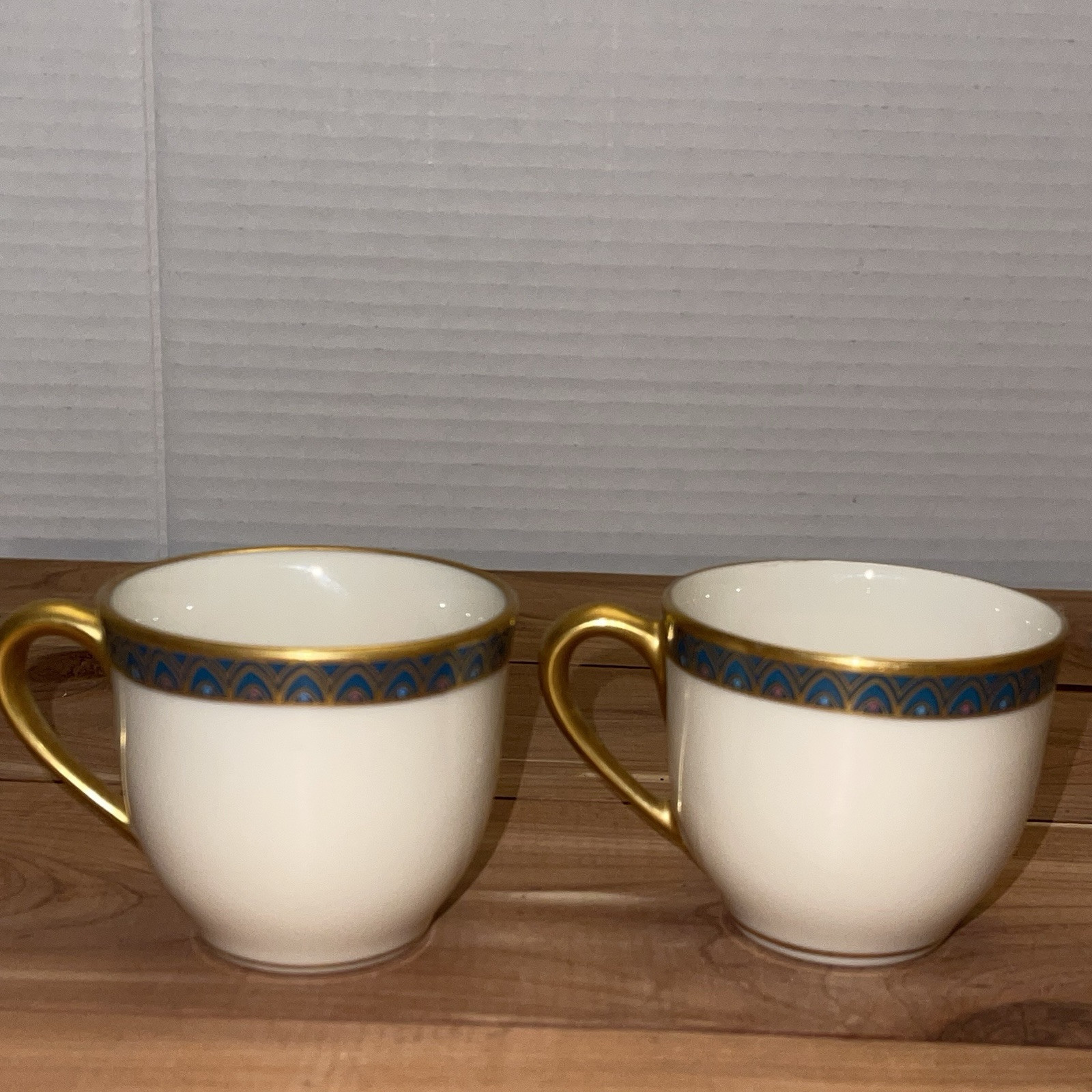 Two LENOX Patriot Made in USA Gold Green Cups Excellent Condition