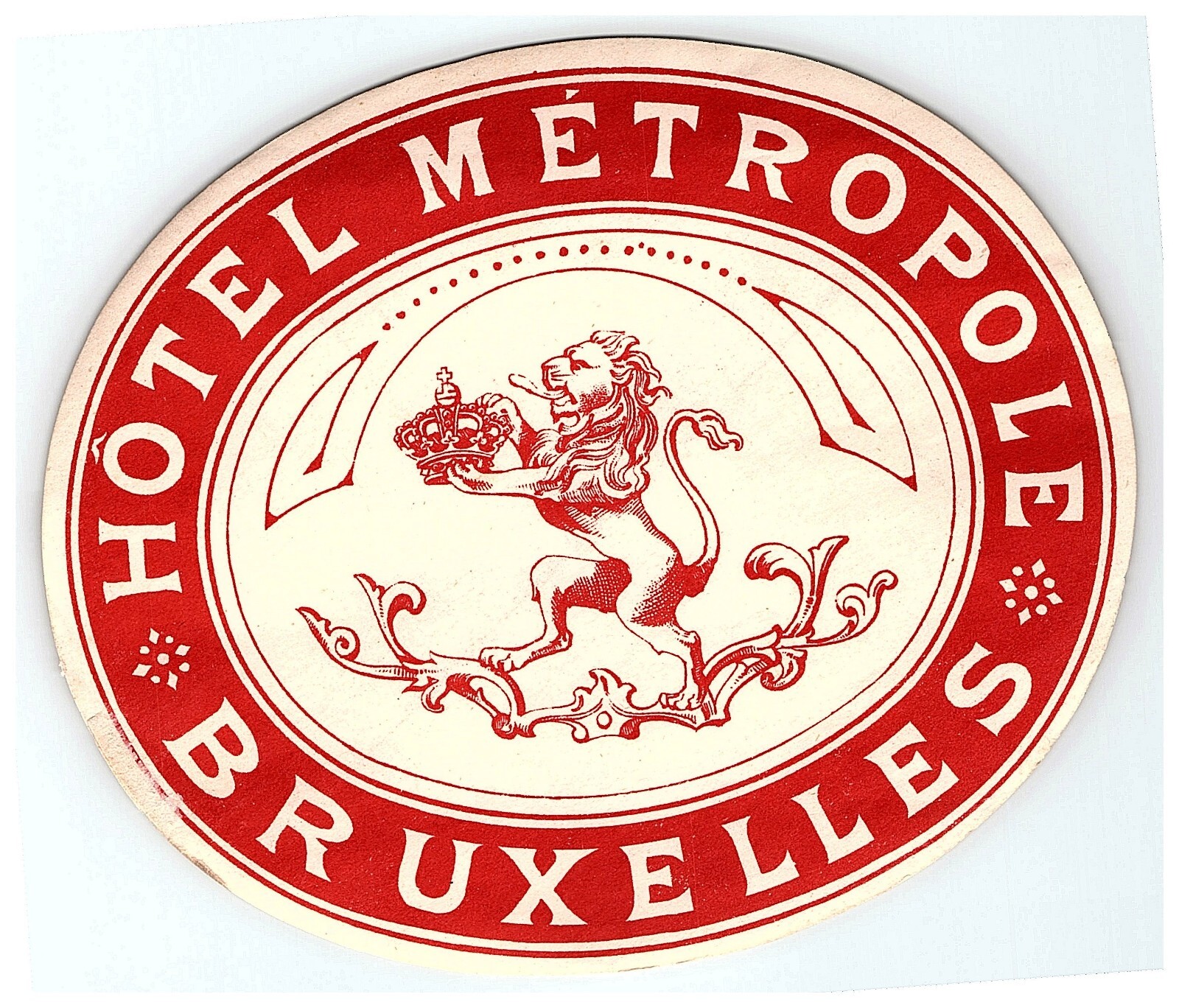 c1920s-30s Hotel Metropole Luggage Label Sticker Bruxelles Lion & Crown Belgium c1920s-30s Hotel Metropole Luggage Label Sticker Bruxelles Lion & Crown Belgium