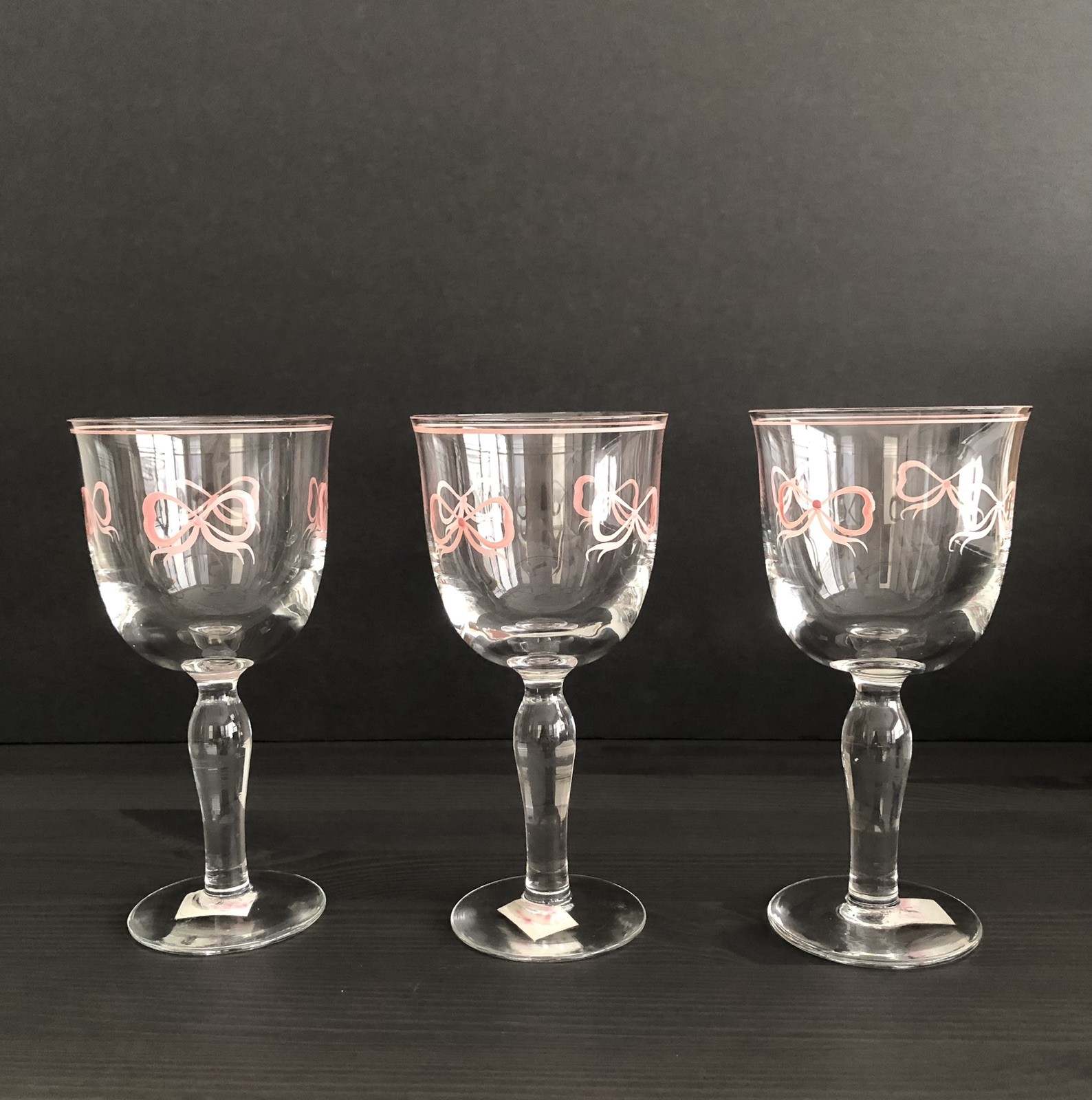 NEW Vintage Vista Alegre Ruban Pink Wine Glassware Goblets Set of 3 Crystal 6.5\
