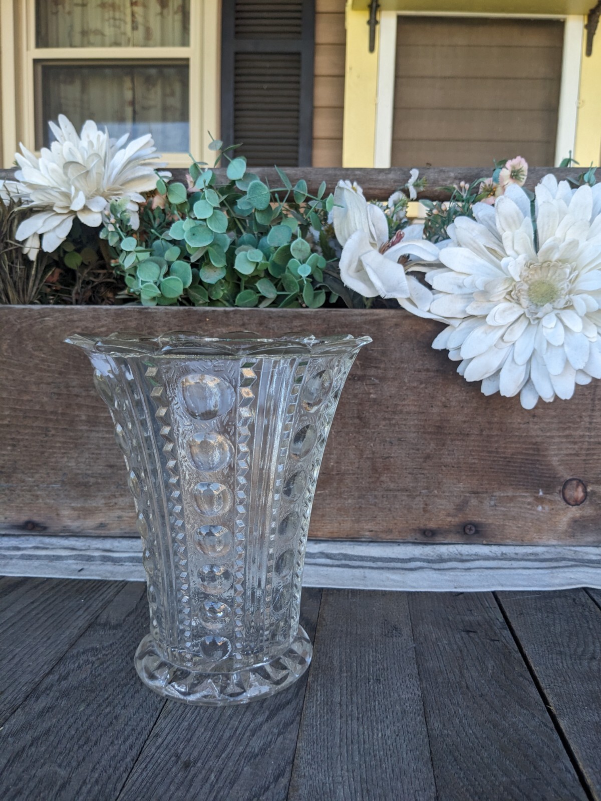 Vintage EAPG National Glass (Daphne) Circle & Column Vase w/ Scalloped Rim #81D Vintage EAPG National Glass (Daphne) Circle & Column Vase w/ Scalloped Rim #81D